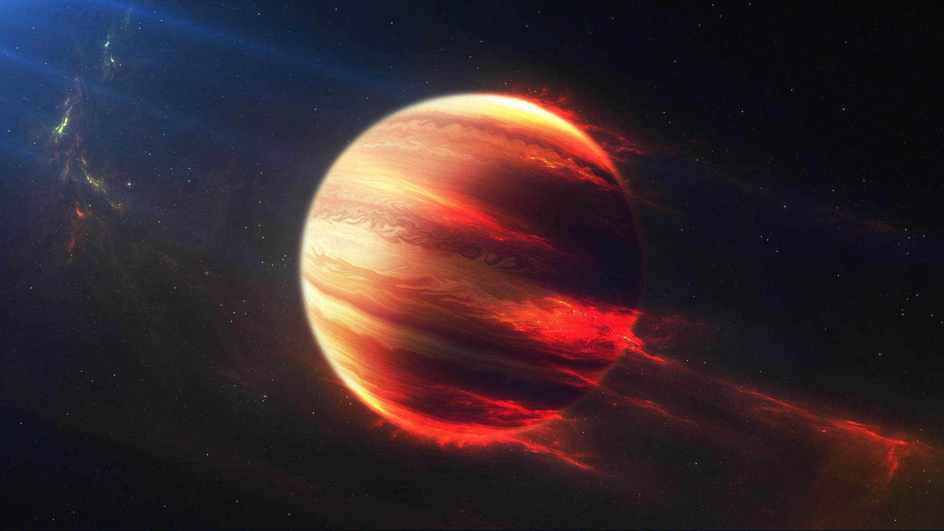 空间 木星 太阳光线 红色 无尽的空间 空间艺术 AI艺术 行星 电脑 壁纸 3840×2160