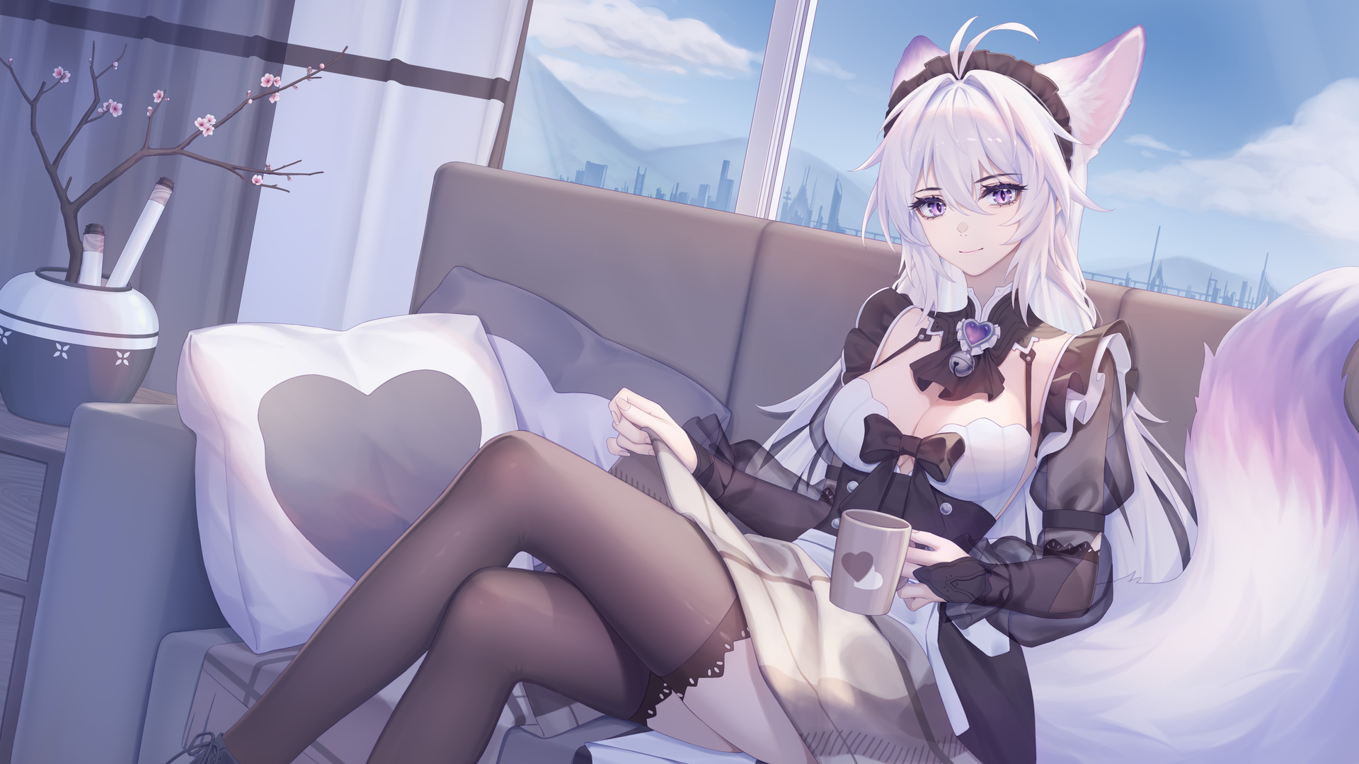 经典柯比 白发 佛耳 佛尾 动漫女孩 黑丝袜 电脑 无水印壁纸 5760×3240