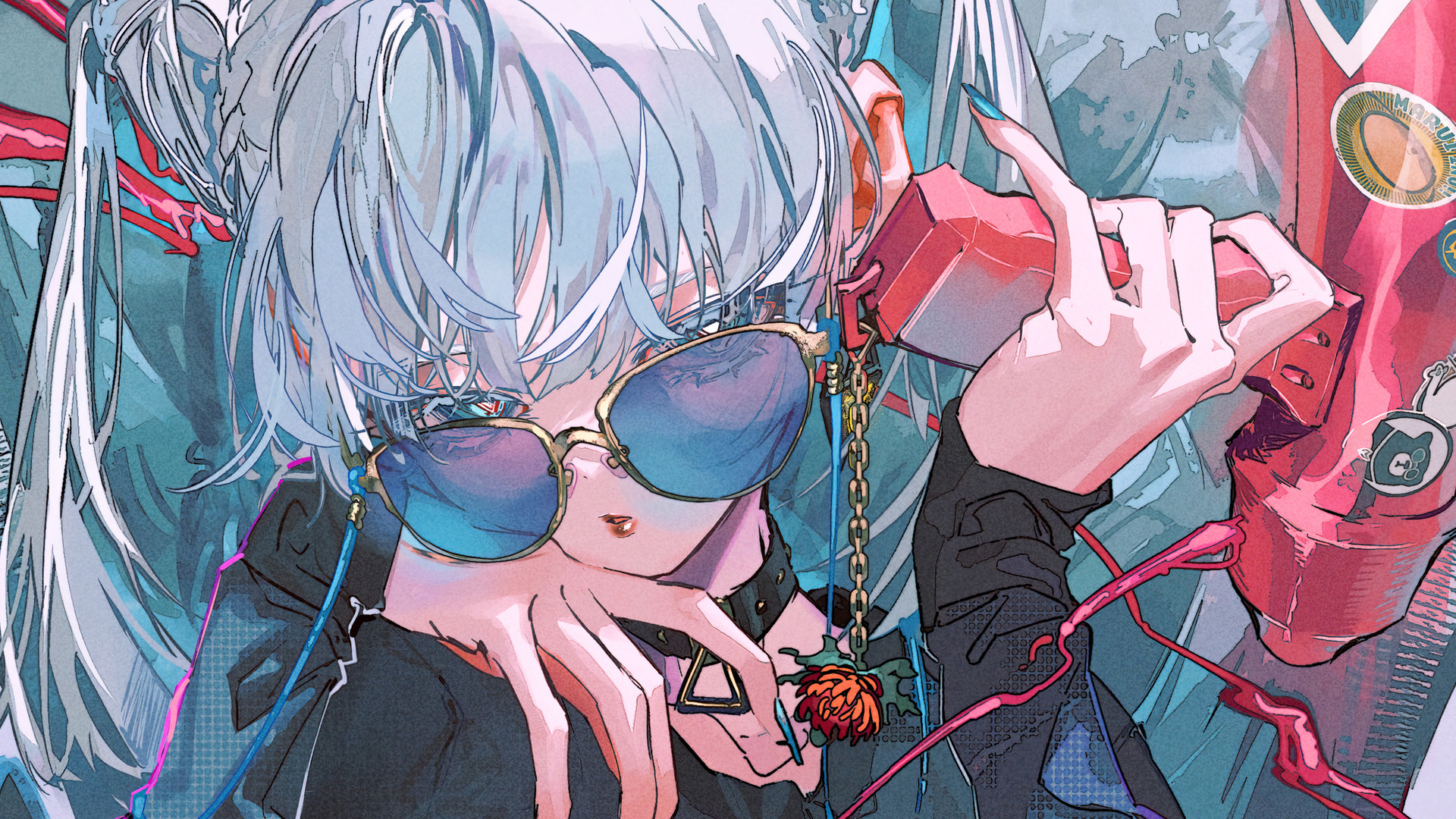 唯美蓝色头发 动漫女孩 护目镜 AI艺术 太阳镜 电脑 手机壁纸 3840×2160