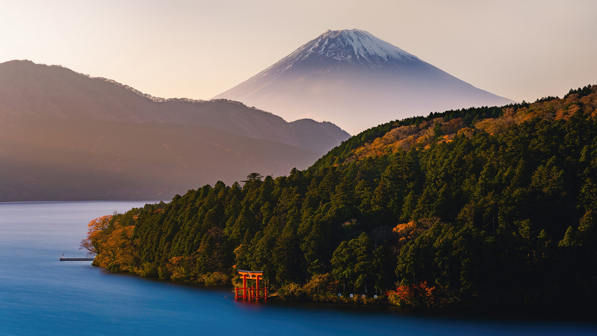 超清风景 自然 富士山 河流 电脑 4K壁纸 5120×3200
