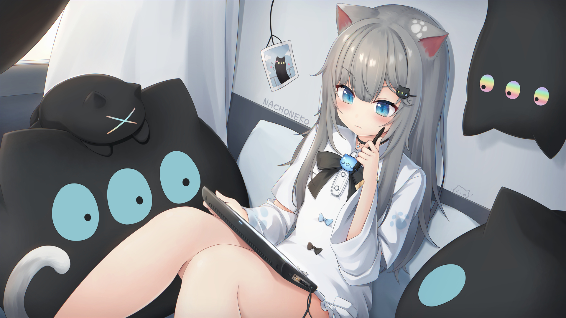 热门猫咪女孩 蓝眼睛 动漫 动漫女孩 电脑 高清壁纸 3840×2160
