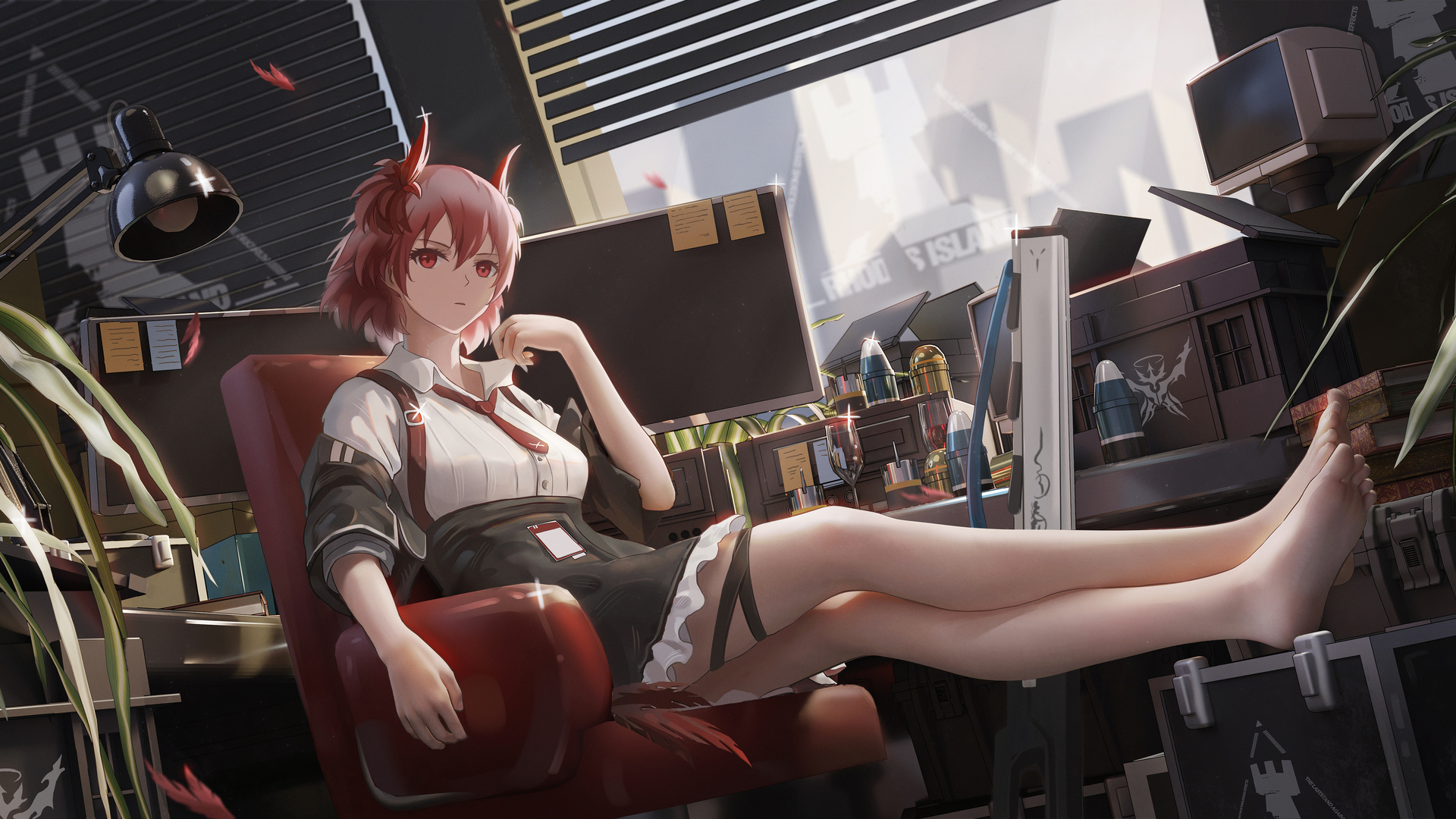 经典红头发 红眼睛 脚 动漫女孩 明日方舟 电脑 高清壁纸 5000×2500