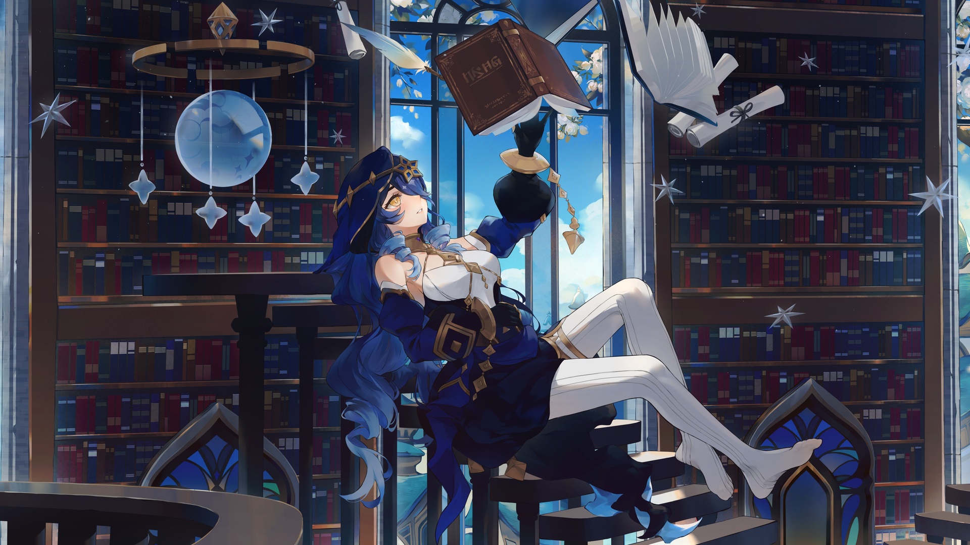 热门原神 拿书的女孩 魔法 电脑 高清壁纸 6081×2948