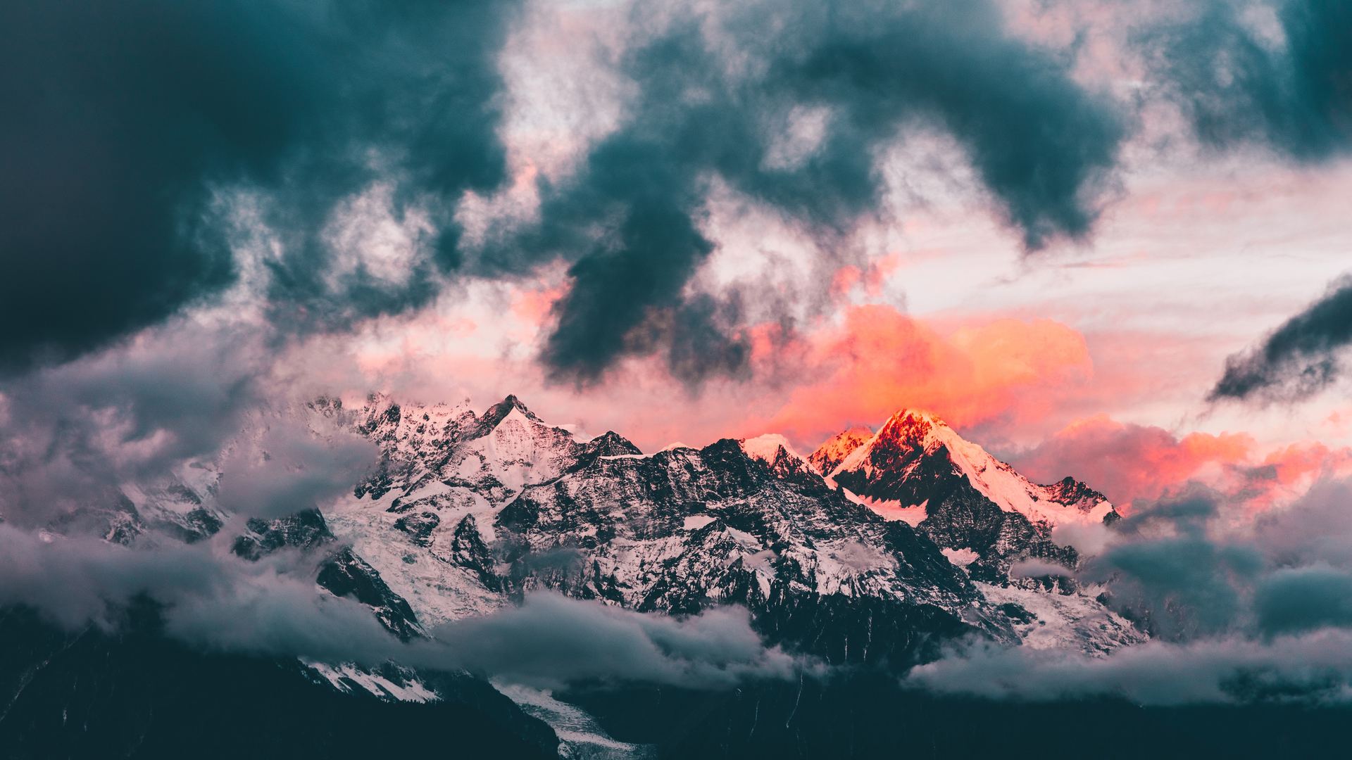 超清山 云 冬天 自然 景观 日落 电脑 壁纸 4000×2250