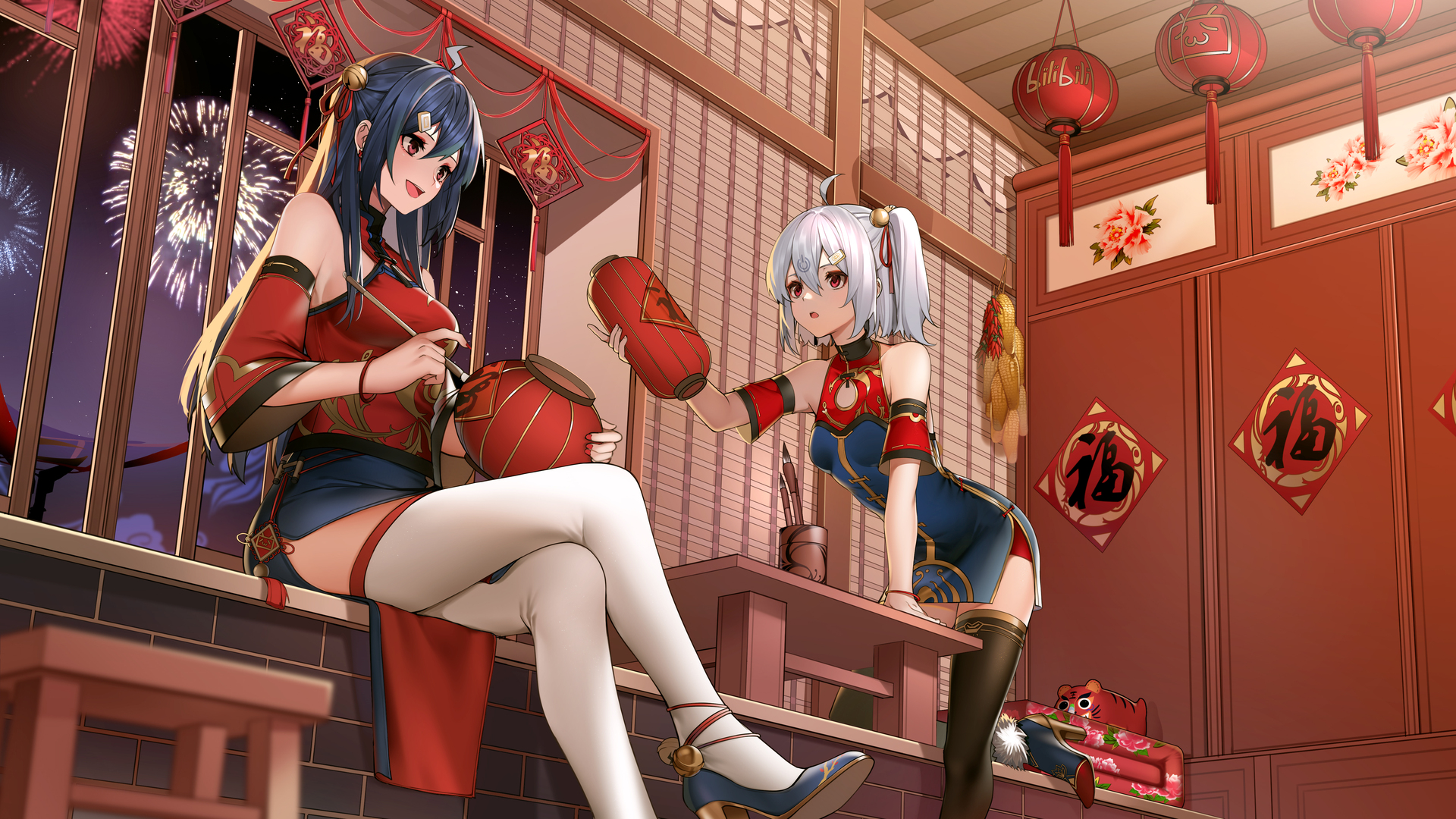哔哩哔哩女孩 动漫女孩 动漫 小角度 新年 中国新年 电脑 壁纸 5334×3000