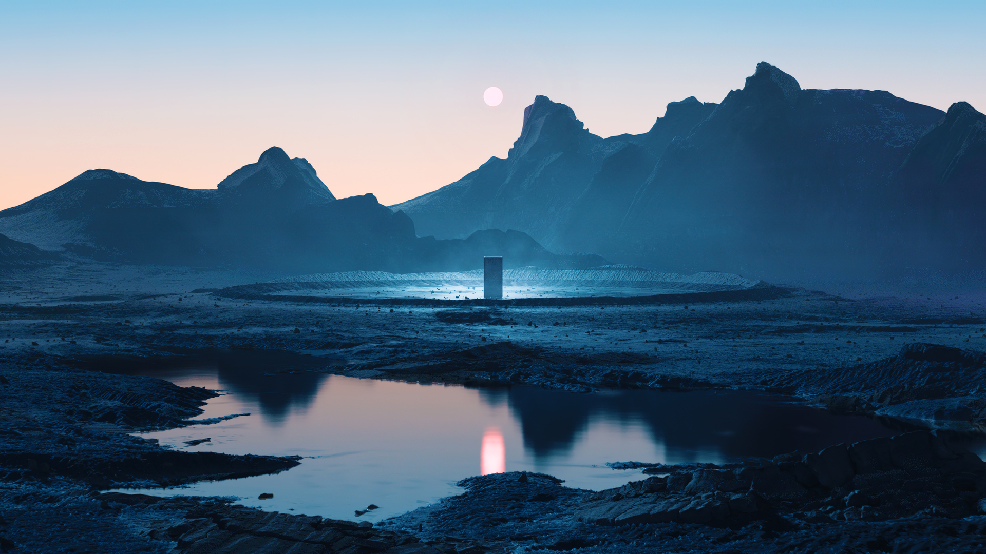 经典风景 日落 湖泊 反射 超宽 自然 山脉 巨石 电脑 手机壁纸 5120×2160