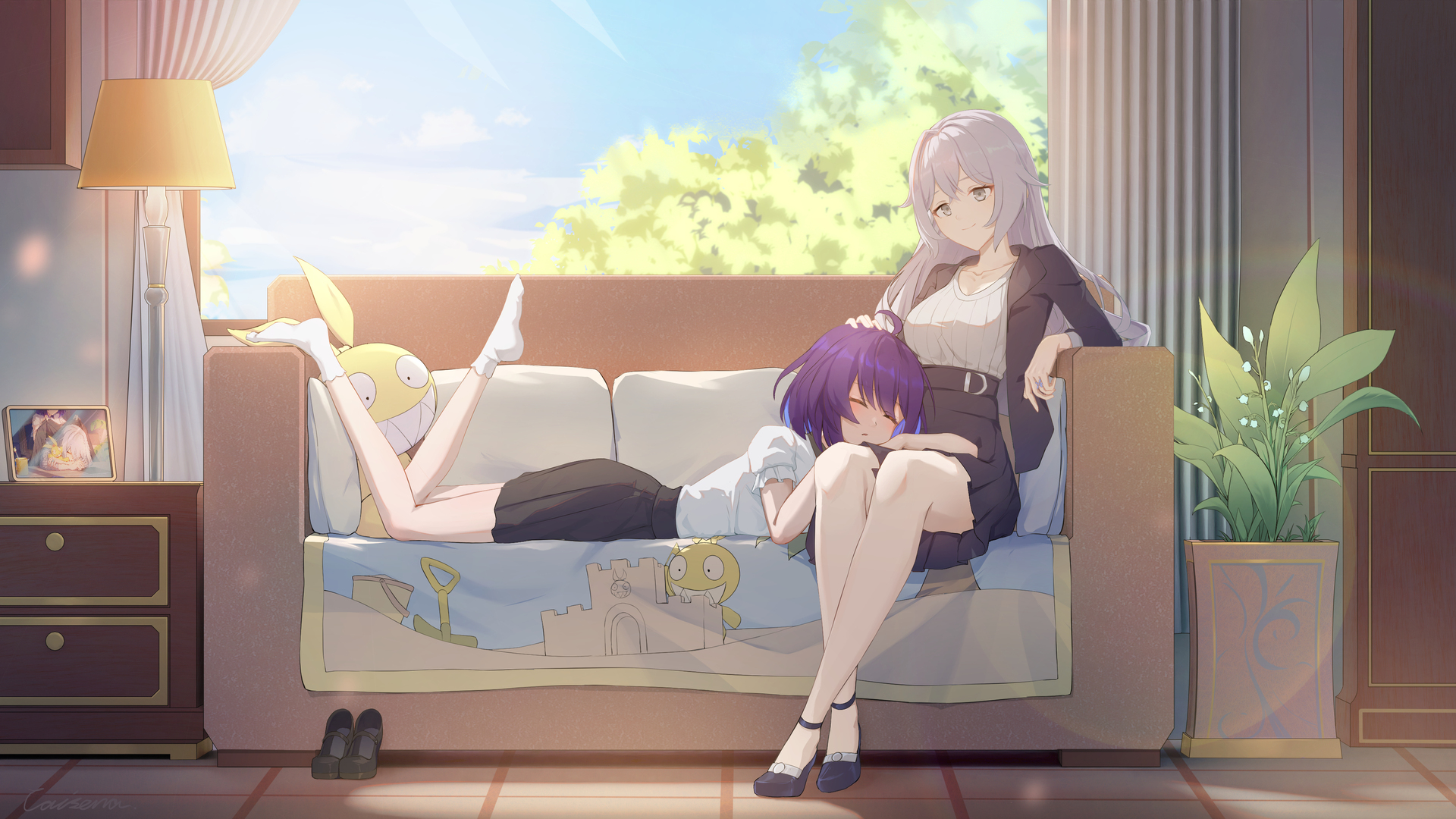 动漫 动漫女孩 沙发 休闲时光 电脑 壁纸 3840×2160