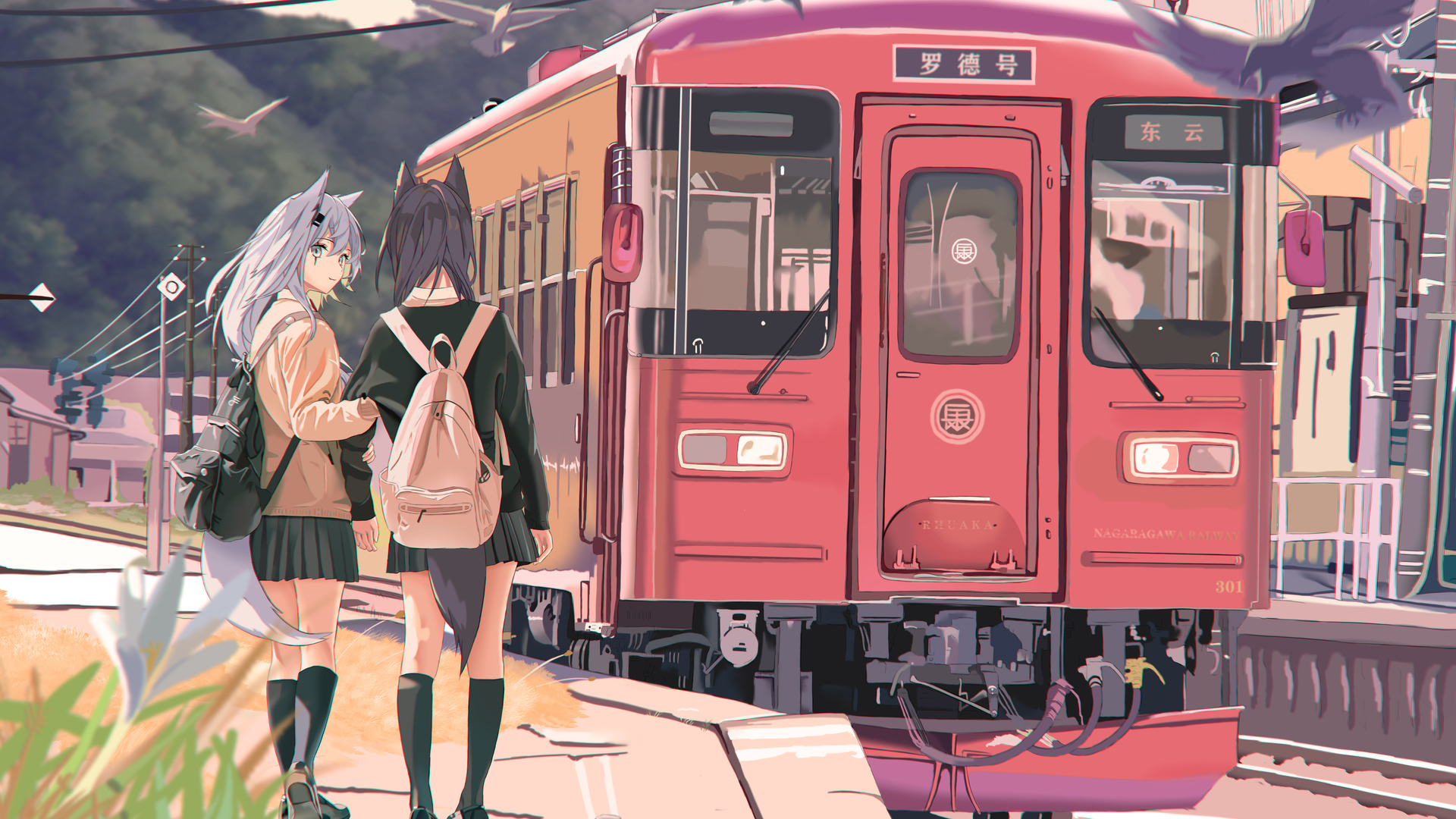动漫 动漫女孩 火车 裙子 校服 狼女 电脑 4K高清壁纸 7016×4341