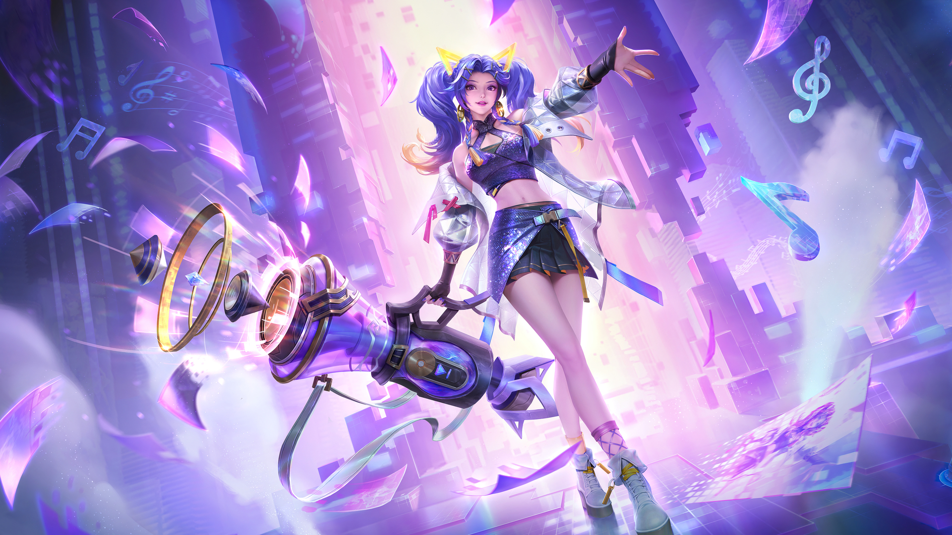 游戏CG角色 紫色头发 长发 带武器的女人 王者荣耀 电脑 壁纸 7465×3800