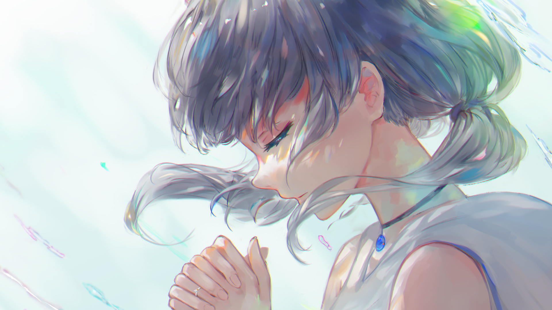 热门双手合十 动漫 动漫女孩 白色背景 祈祷 电脑 高清壁纸 3840×2160