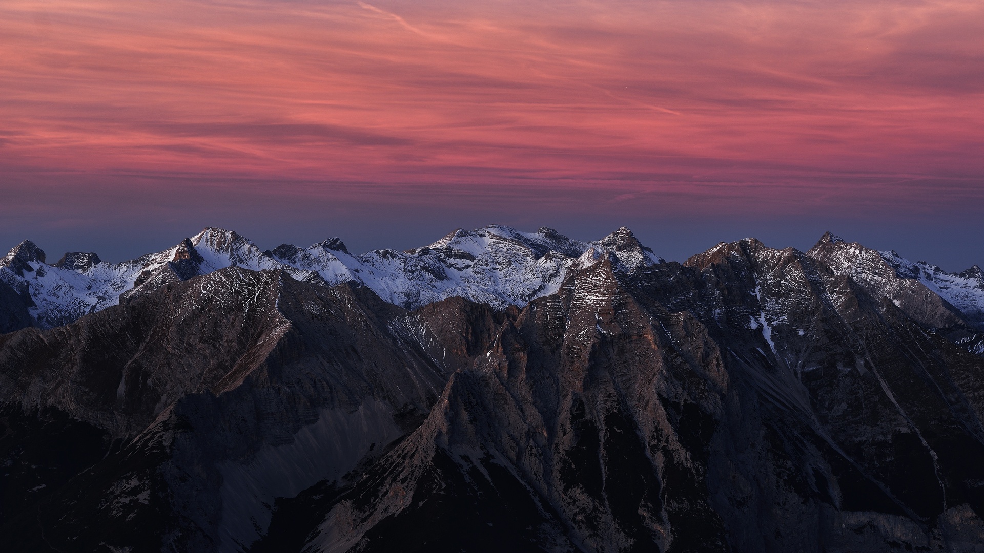 超清风景 山脉 天空 日落 雪峰 云彩 红天 电脑 手机壁纸 4000×2670