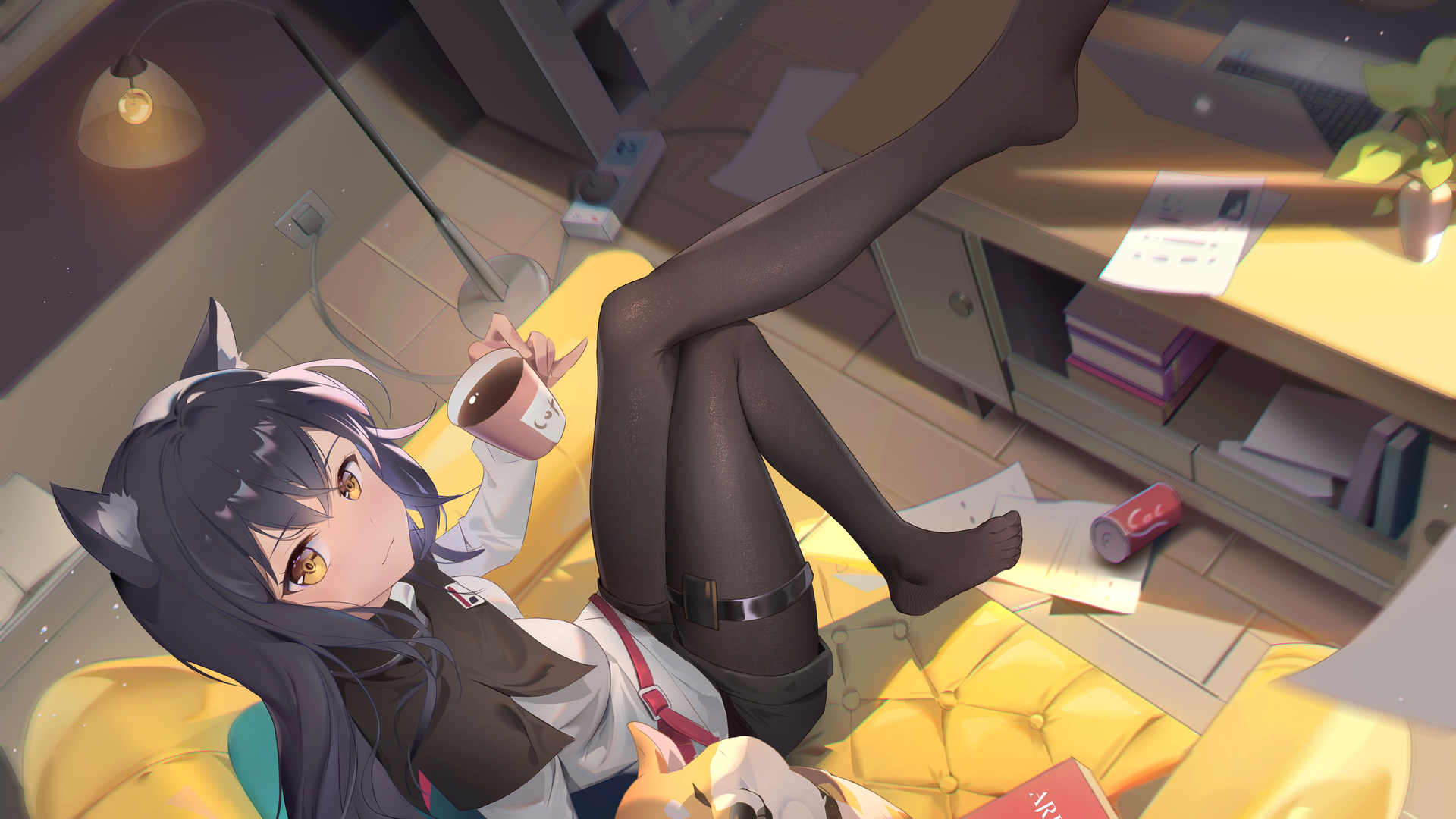 索姆纳 动漫女孩 骑士 兽耳 茶 连裤袜 狼女孩 电脑 壁纸 4416×3187