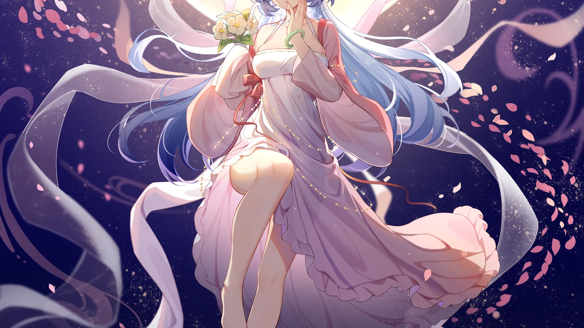 原神 漂浮 花瓣 鲜花 动漫女孩 手机 4K高清壁纸 4497×4994
