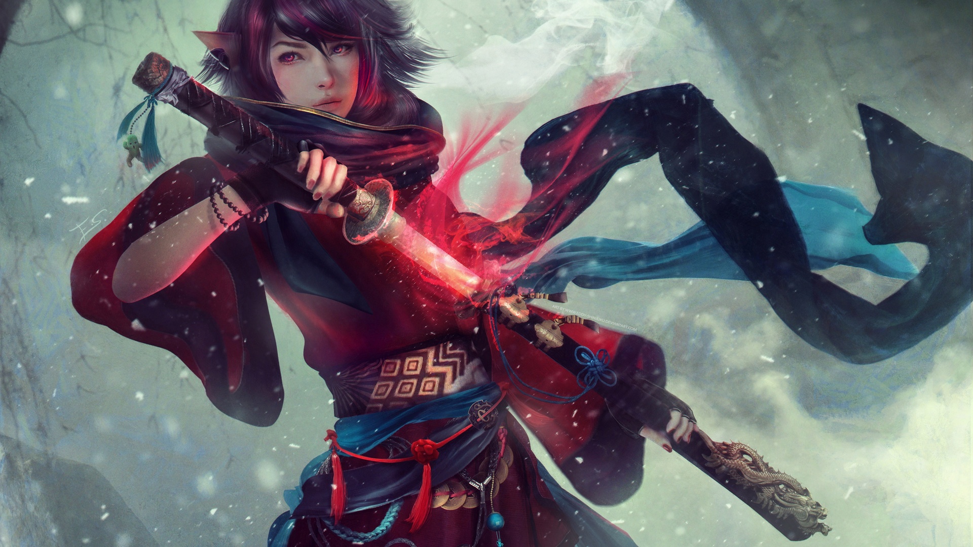 绚丽女性 亚洲 武士 奇幻艺术 电脑 桌面壁纸 3840×2400