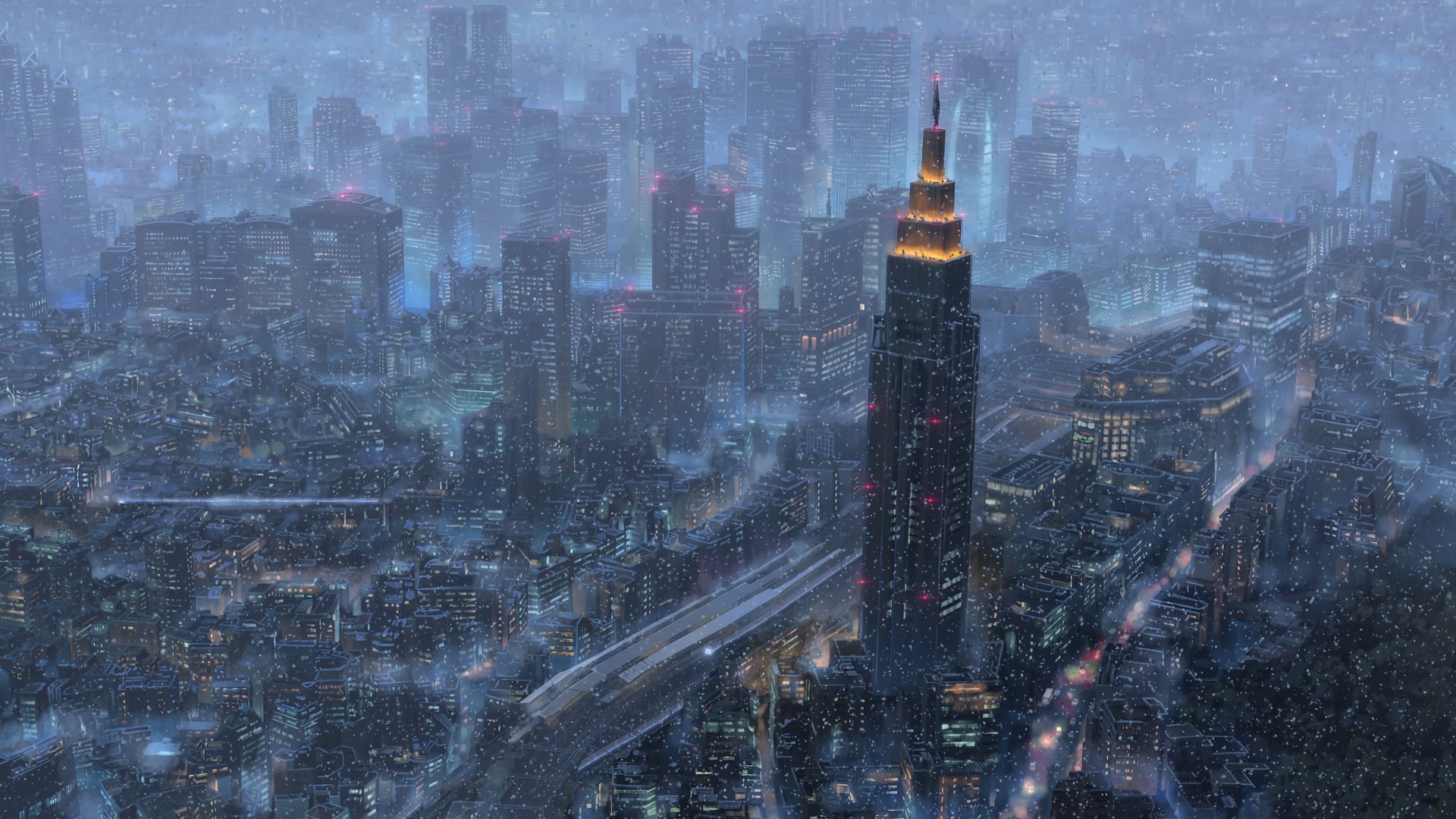 绚丽城市 楼房 灯光 下雪 模糊视觉 电脑 壁纸 3840×2160