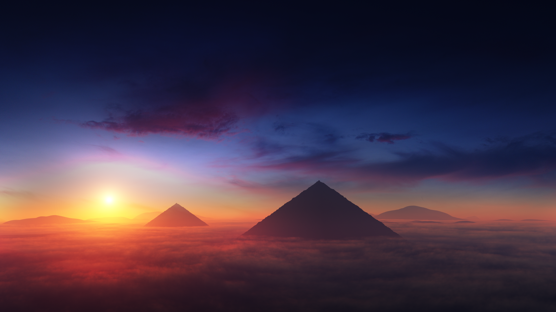 云彩 日落 金字塔 太阳 电脑 无水印壁纸 3840×2160