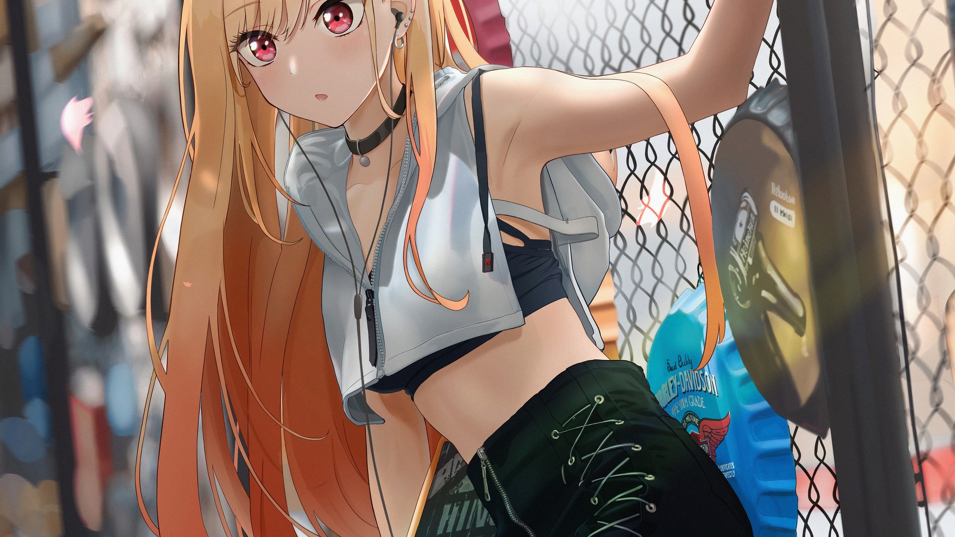 热门动漫女孩 北川马林 玩偶 滑板 栅栏 衣领 电脑 高清壁纸 6183×5504