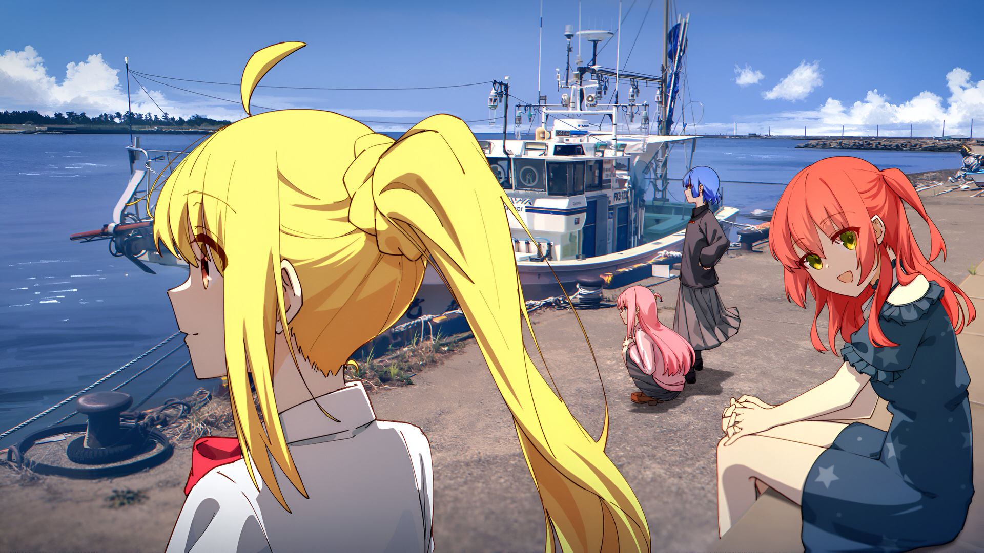 精选微笑 海 船 动漫 动漫女孩 码头 电脑 高清壁纸 3840×2160