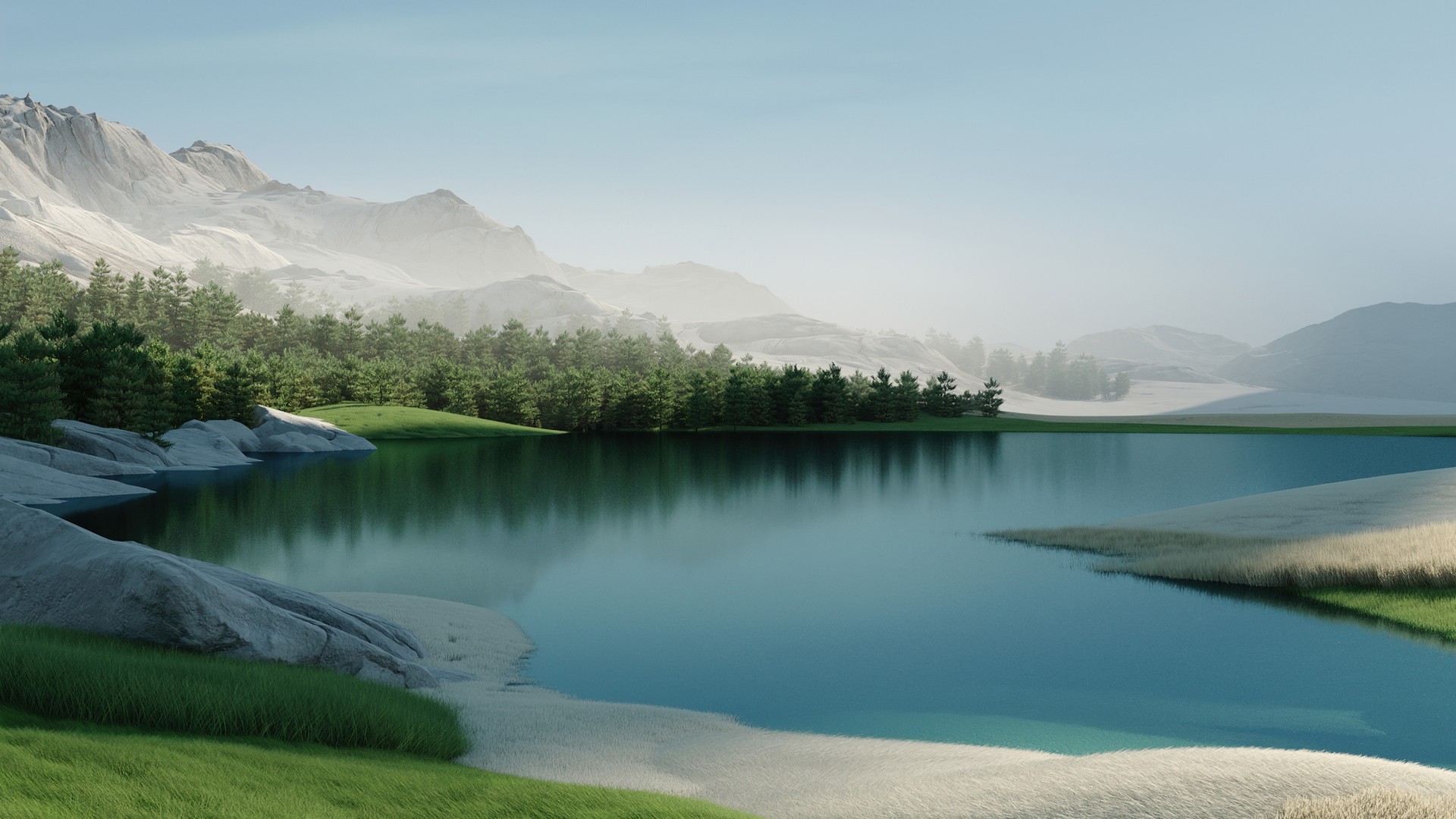 经典窗户 AI艺术 风景 水 反射 自然 树木 山脉 电脑 4K壁纸 3840×2160