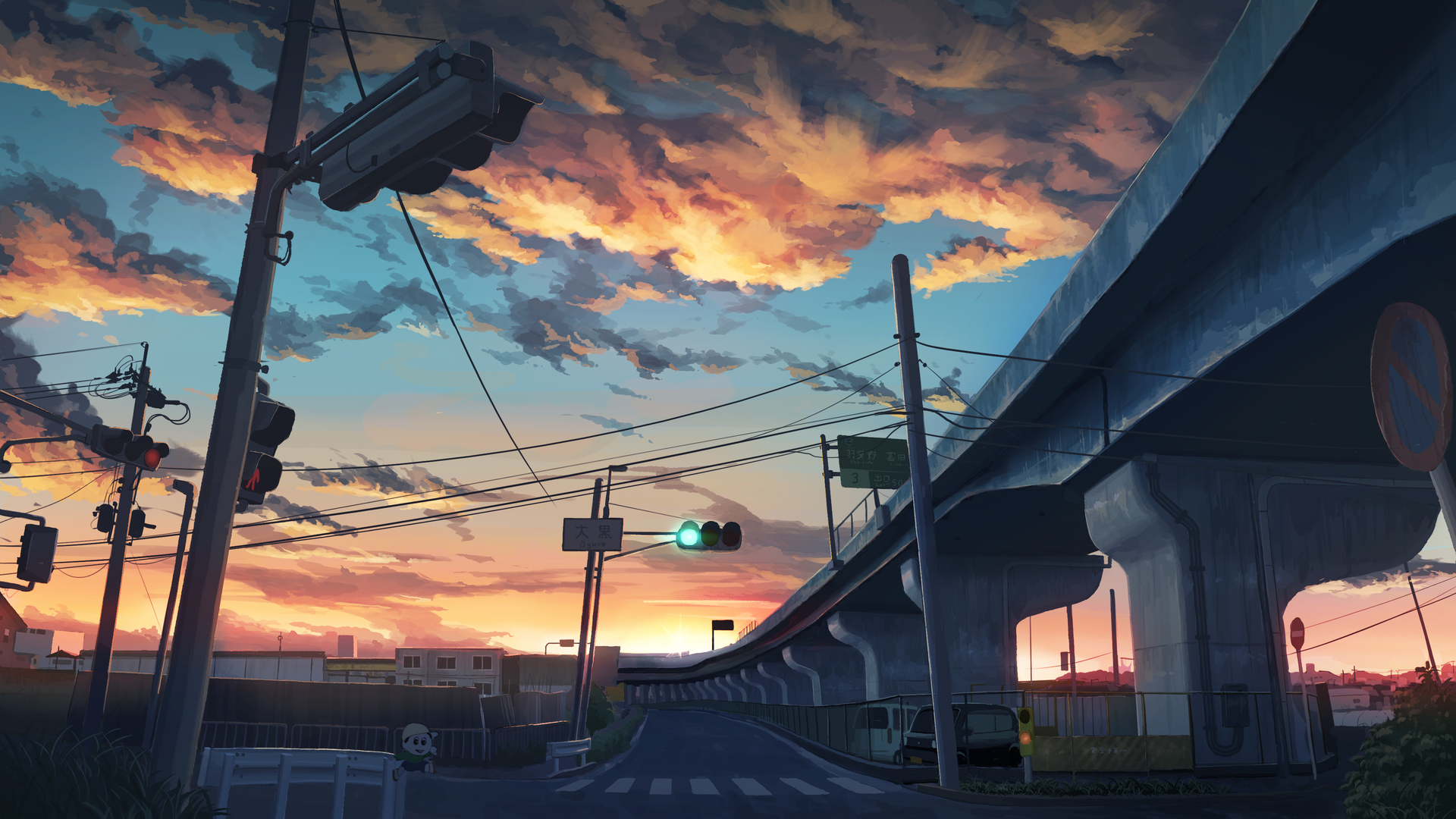 动漫 呼唤 云 夕阳辉光 街道 红绿灯 电脑 壁纸 3840×2160