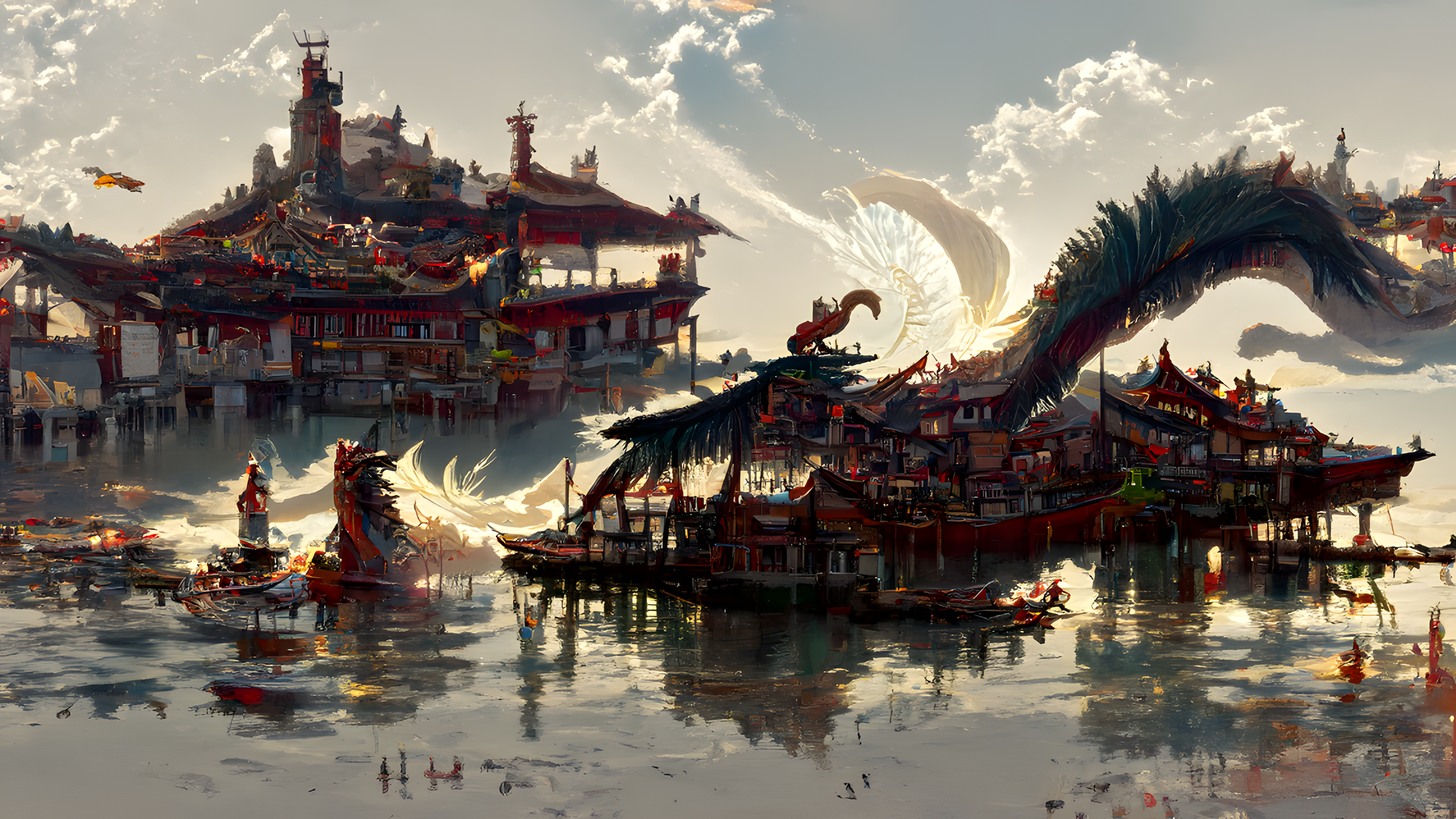 龙 中国建筑 云 中国龙 艺术 电脑 高清壁纸 4552×2560
