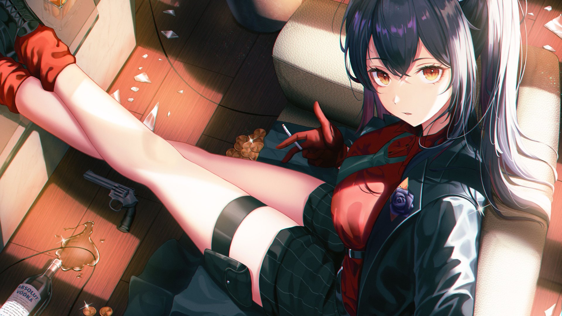 热门动漫 动漫女孩 明日方舟 茶 凌乱 碎玻璃 伏特加 电脑 高清壁纸 4096×3420