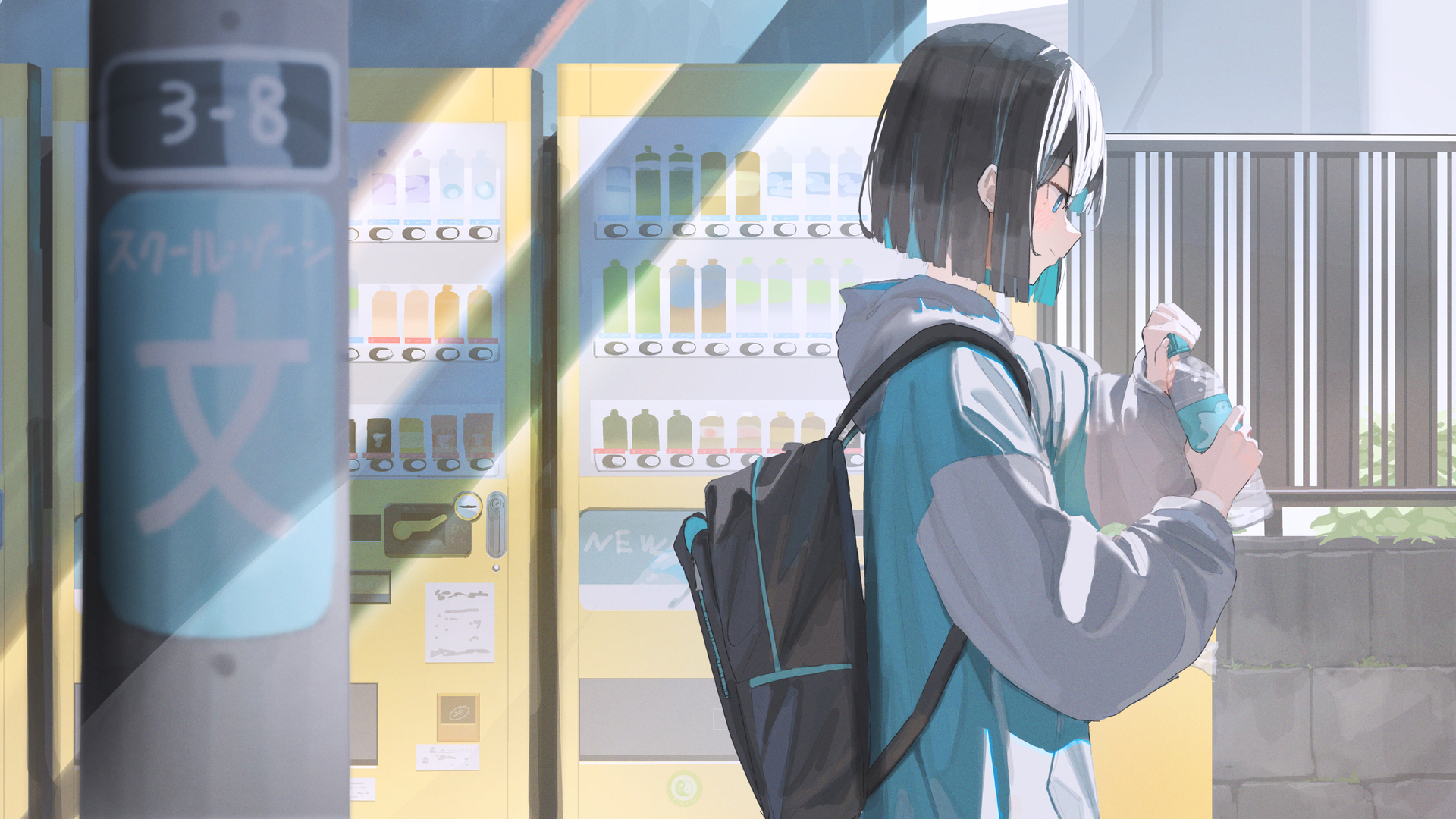 绚丽动漫 动漫女孩 水瓶 背包 电脑 桌面壁纸 4096×2304