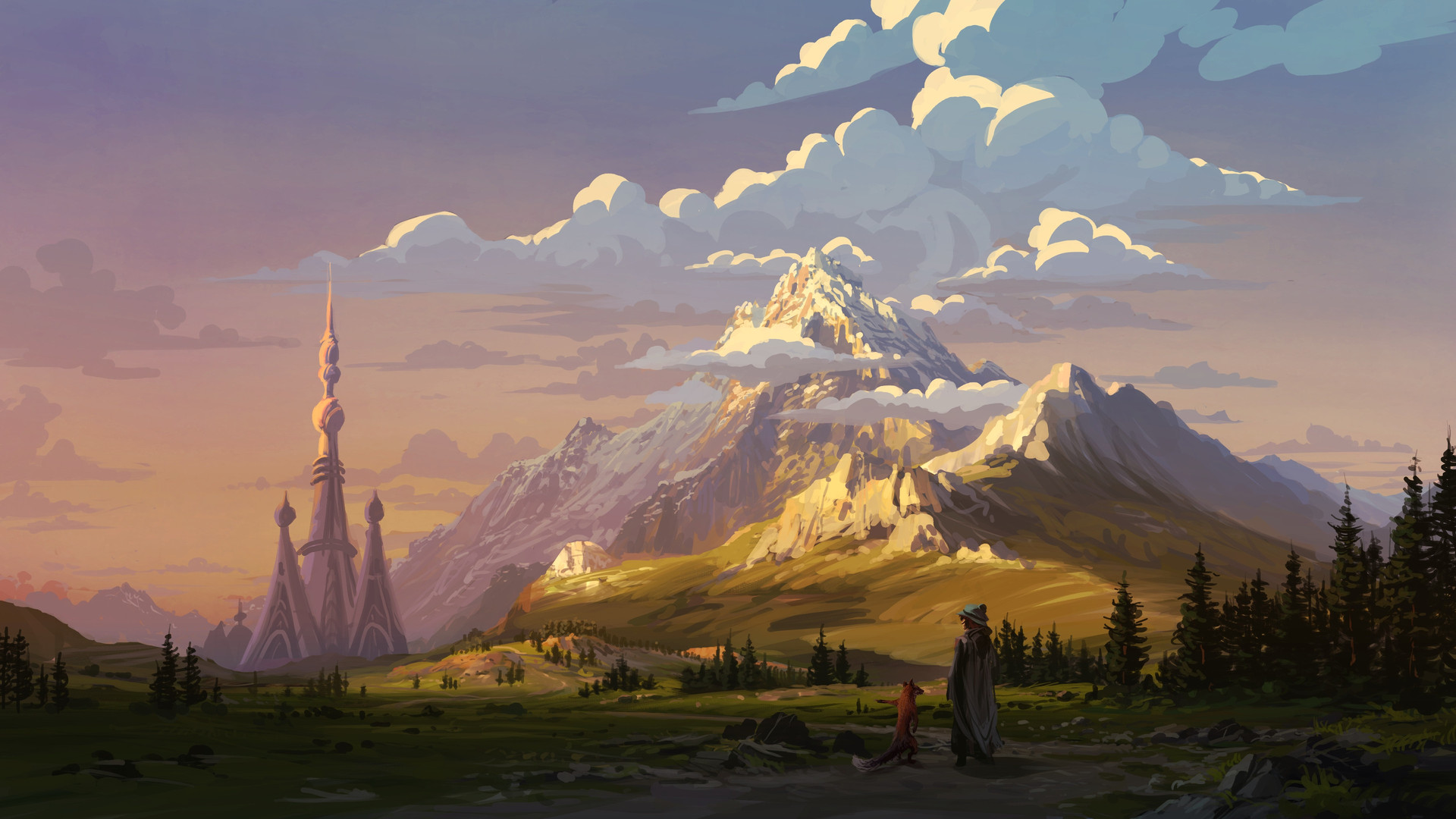 风景 塔 山 云 雾 森林 帽子 斗篷 电脑 壁纸 3840×2160