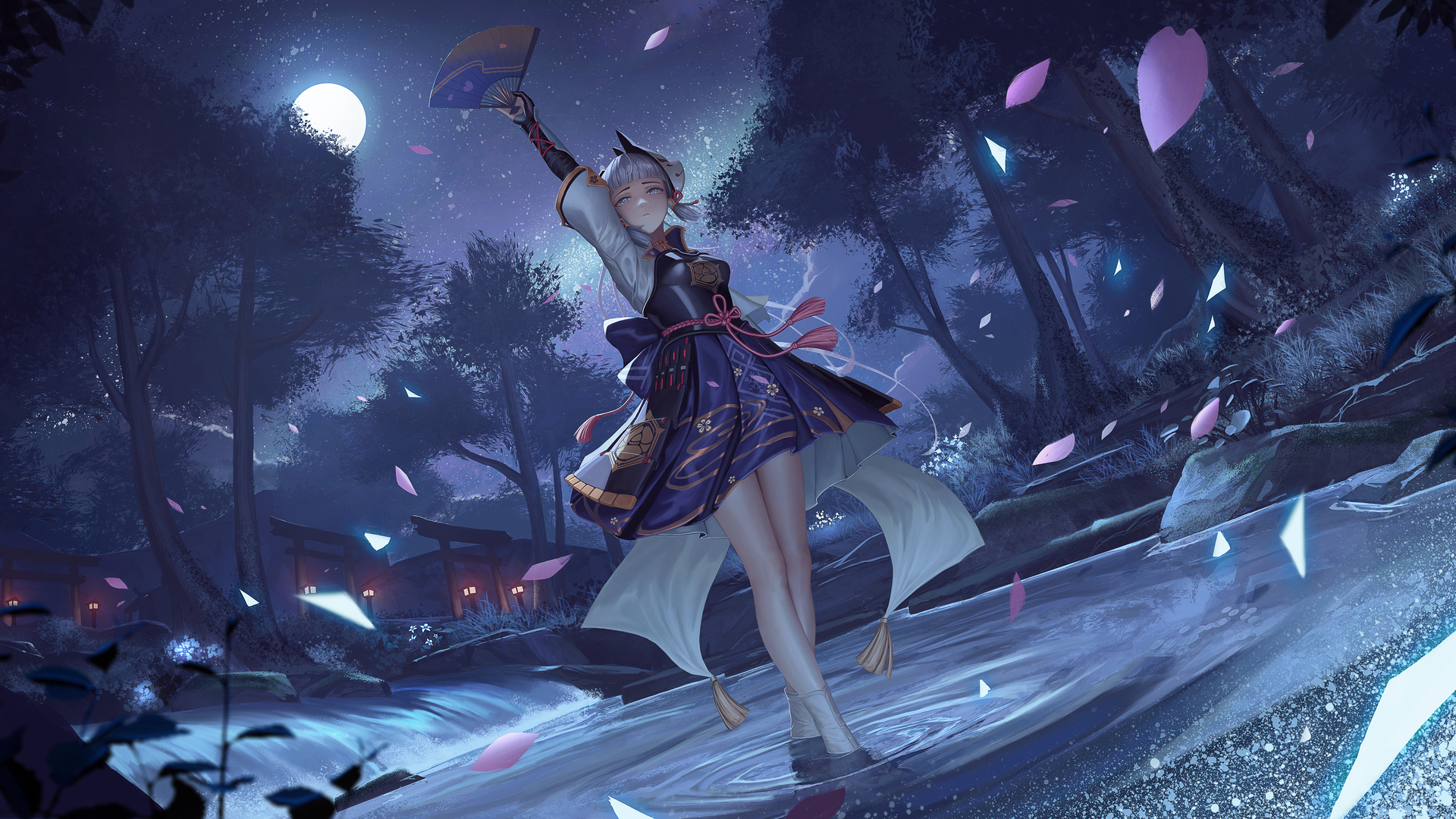 经典站立 动漫 动漫女孩 原神 服装 盔甲 夜晚 电脑 无水印壁纸 4096×2177