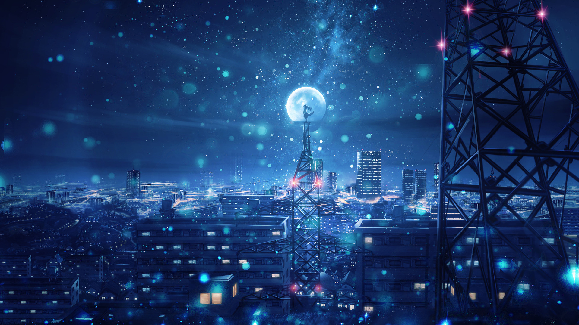 动漫 夜 天空 夜空 风景 建筑 电脑 4K高清壁纸 3840×2160