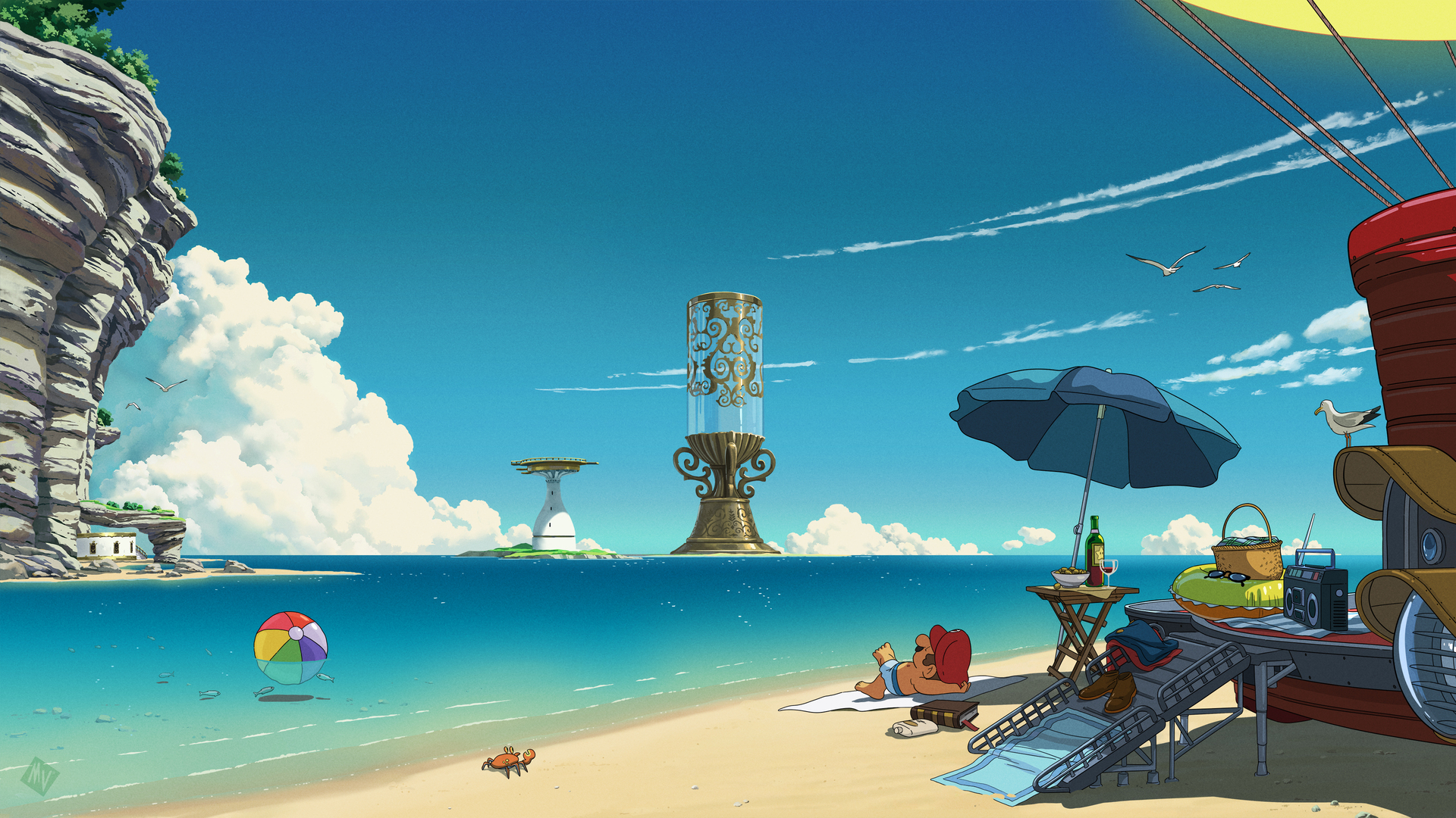 AI艺术 插图 风景 马里奥兄弟 海滩 大海 电脑 壁纸 3840×2160