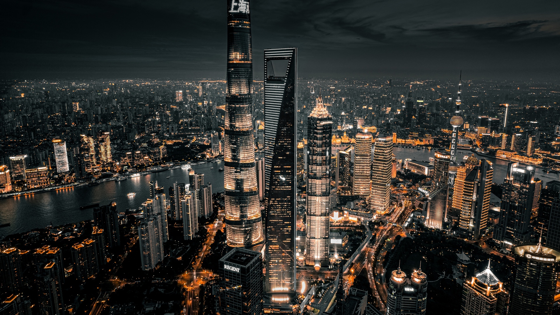 精选城市 夜晚 灯光 摩天大楼 建筑 景观 上海 电脑 4K壁纸 3840×2400