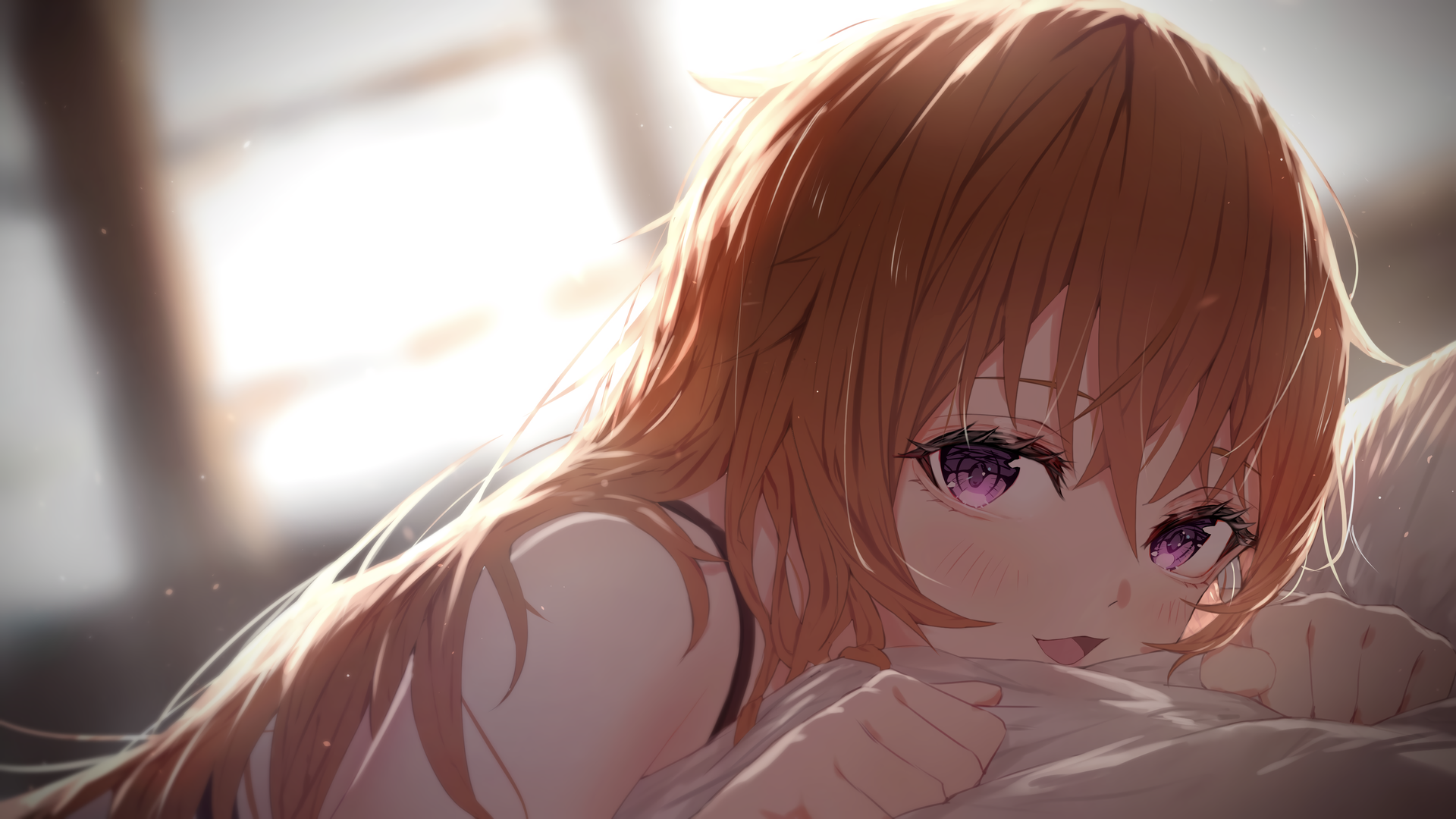 唯美长发 微笑 田中 动漫 动漫女孩 紫色的眼睛 阳光 电脑 壁纸 3840×2160