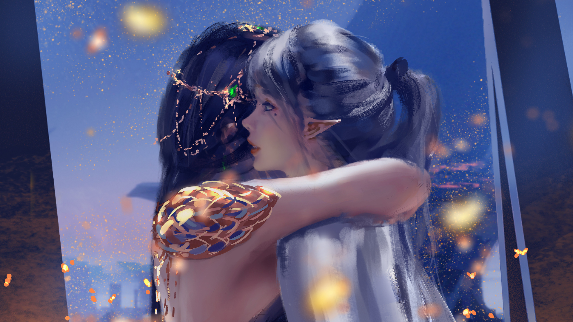 女人 拥抱 公主 马尾辫 眼底痣 电脑 桌面壁纸 4900×2910