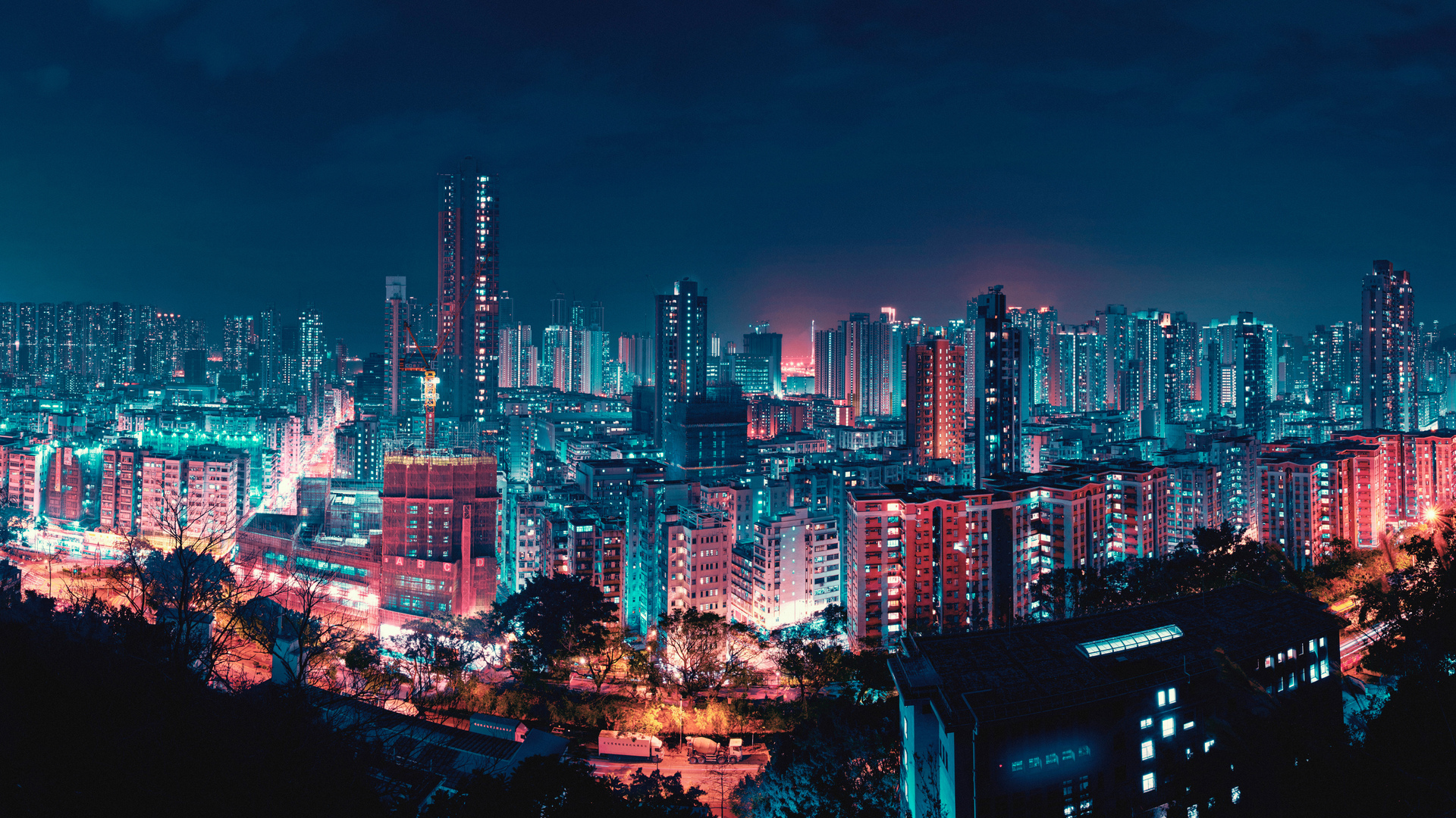 宽屏 城市 城市灯光 城市景观 夜景 霓虹灯 夜晚 街道 电脑 壁纸 8192×3849