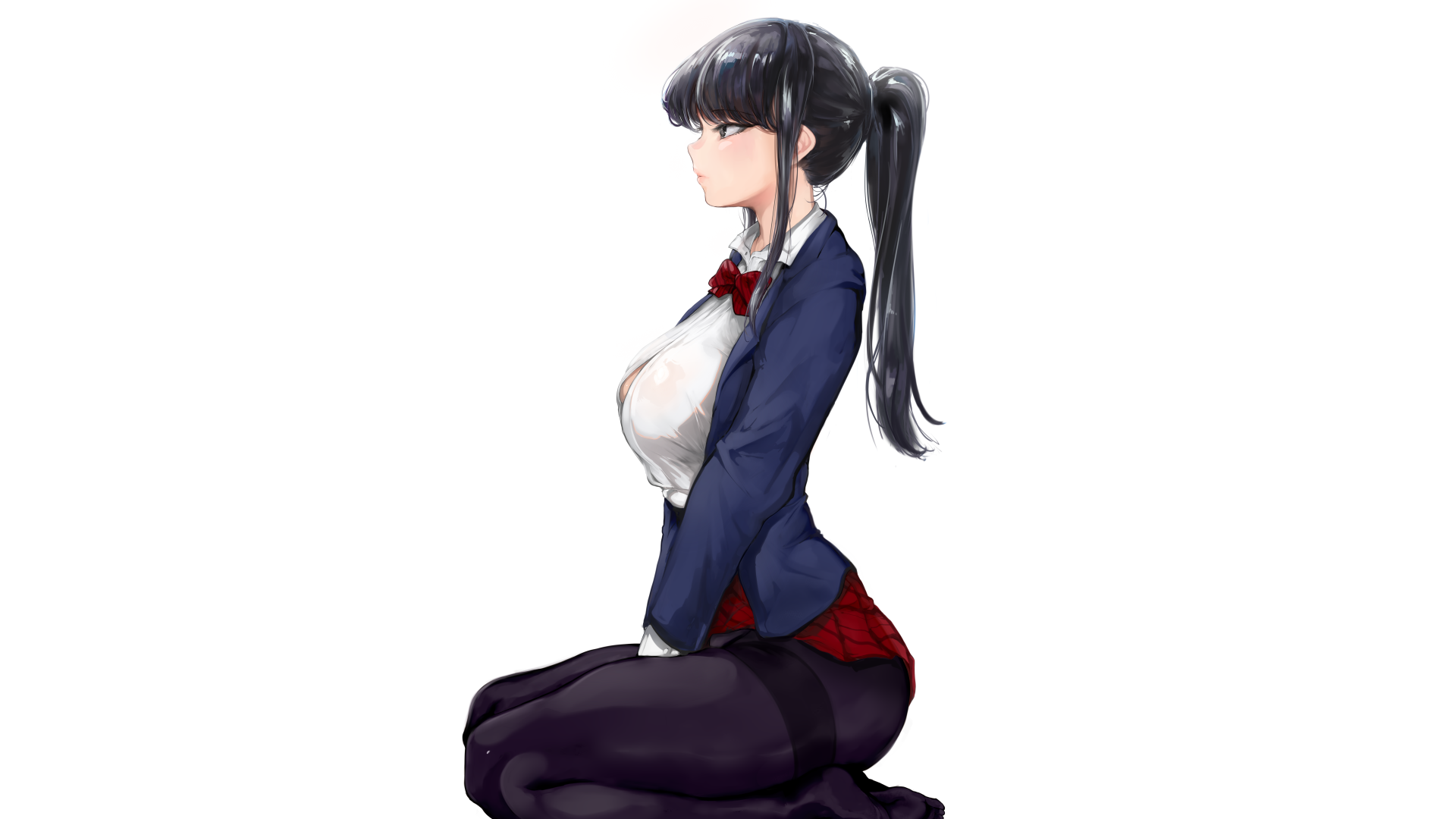 超清曲线 长发 马尾辫 侧胸 弓背 校服 领带 白色衬衫 电脑 桌面壁纸 8855×4980