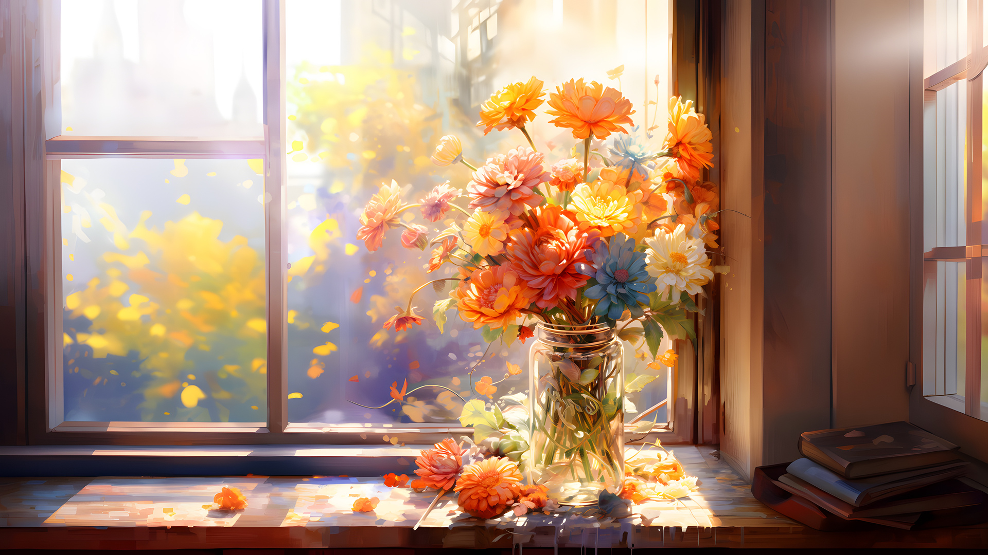 阳光 鲜花 窗户 室内 艺术 电脑 壁纸 3840×2160