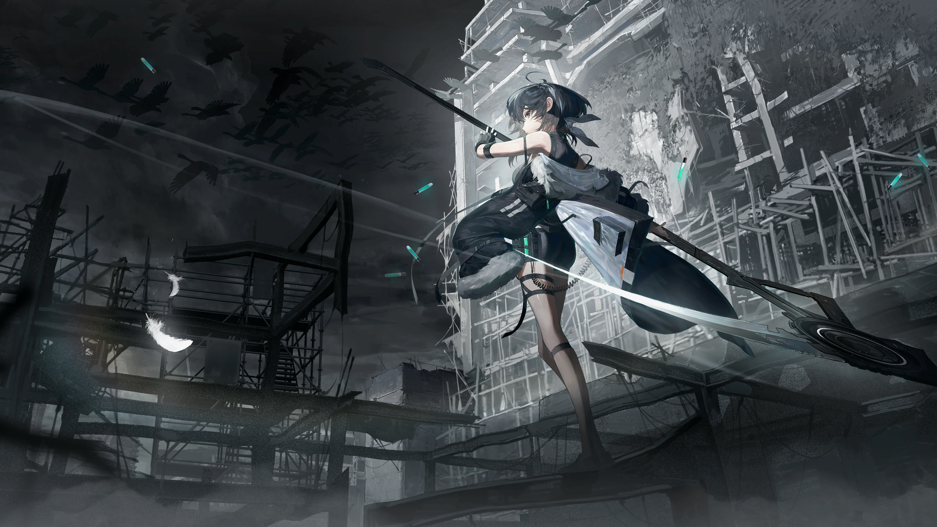 动漫女孩 天空 夜 明日方舟 电脑 4K高清壁纸 4097×2304