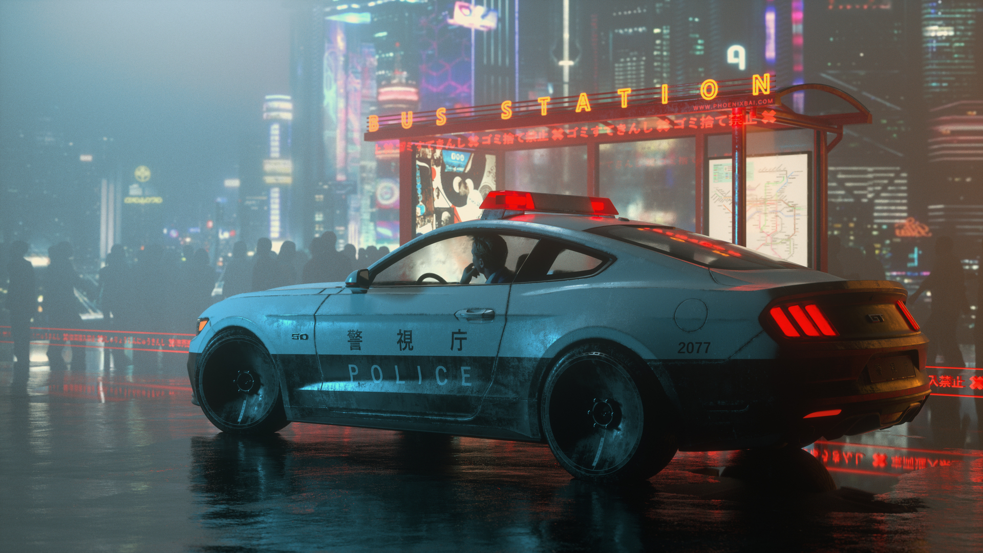 汽车 车辆 亚洲 科幻小说 夜晚 城市景观 福特 福特野马 电脑 桌面壁纸 3840×2160