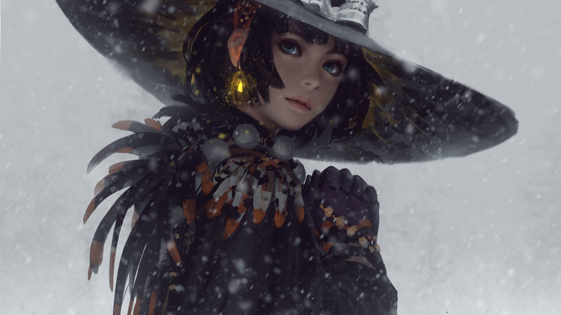 精选女人 巫婆 幻想艺术 绘画 下雪 电脑 壁纸 4096×3248