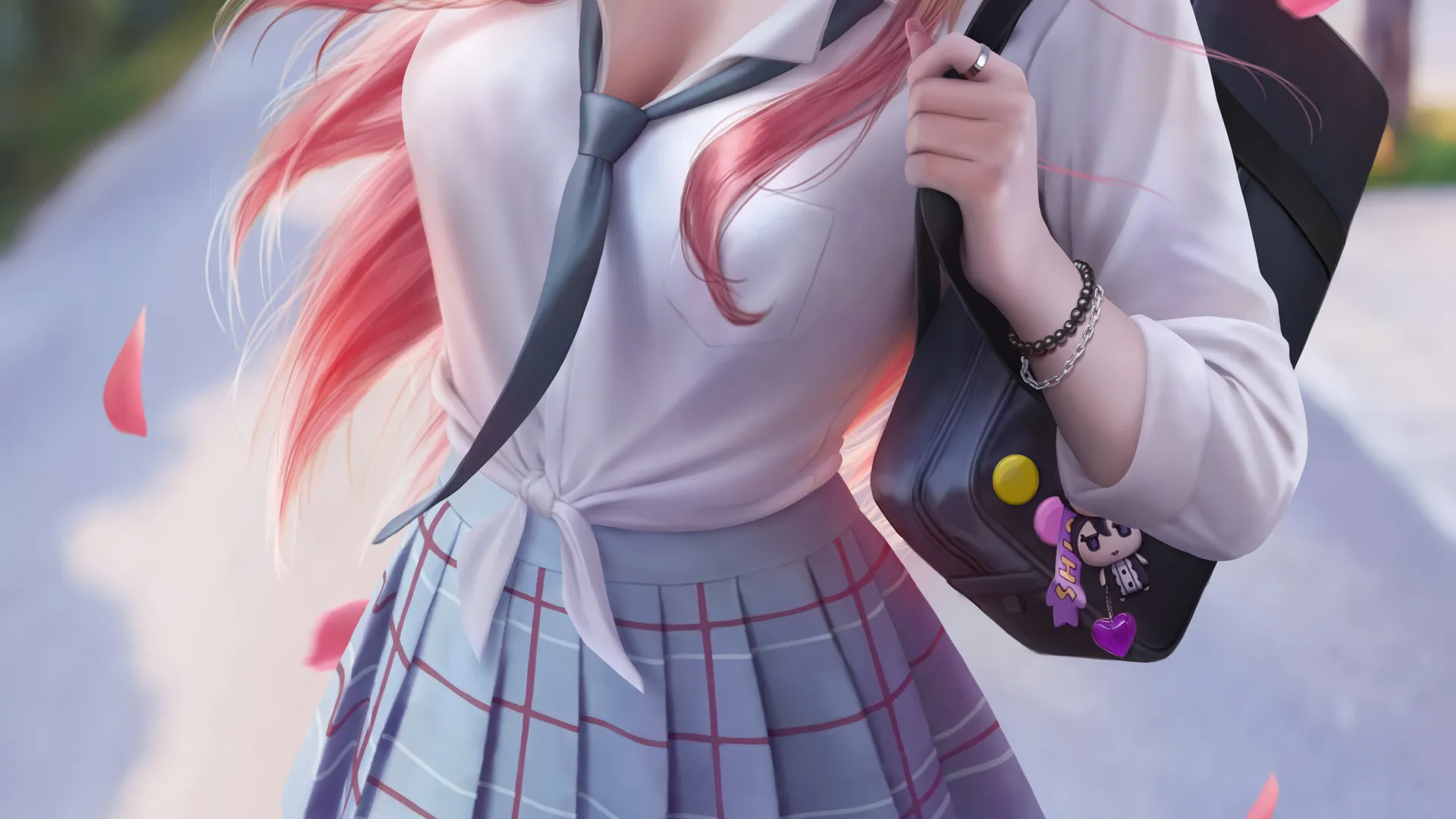 热门动漫 动漫女孩 衬衫 校服 花瓣 绘画 粉丝艺术 手机 高清壁纸 3900×7000