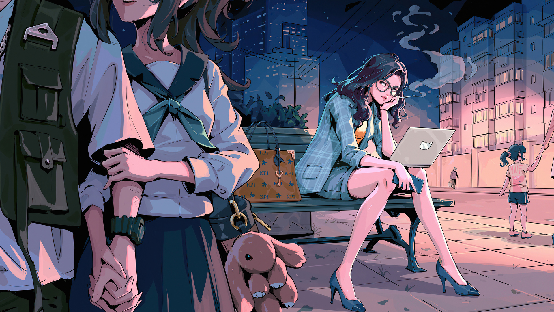 动漫女孩 电脑 白领人士 壁纸 3840×2400