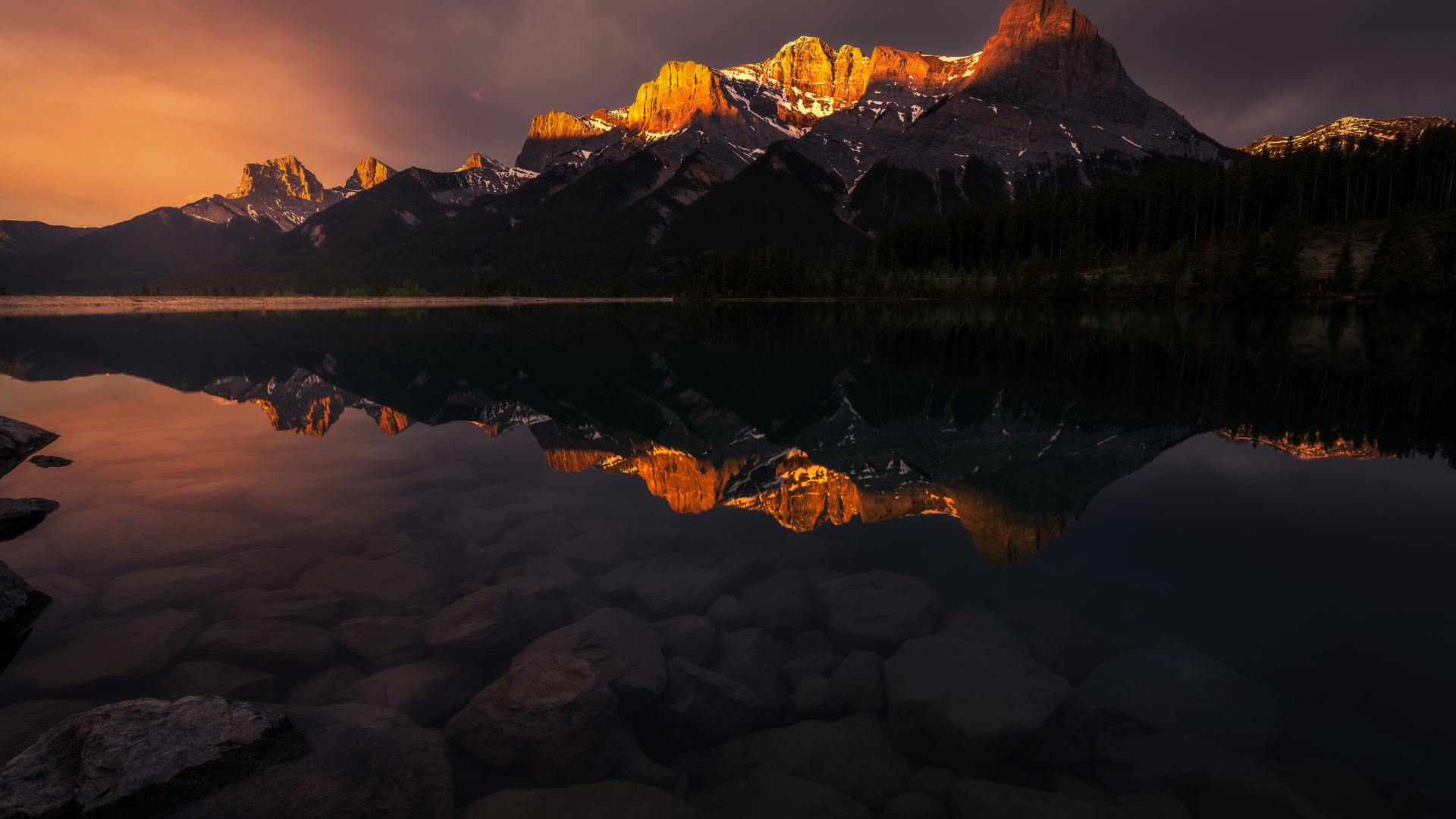 自然 风景 山脉 云 湖泊 日落 反射 北美 落基山脉 阳光 电脑 壁纸 8192×5461
