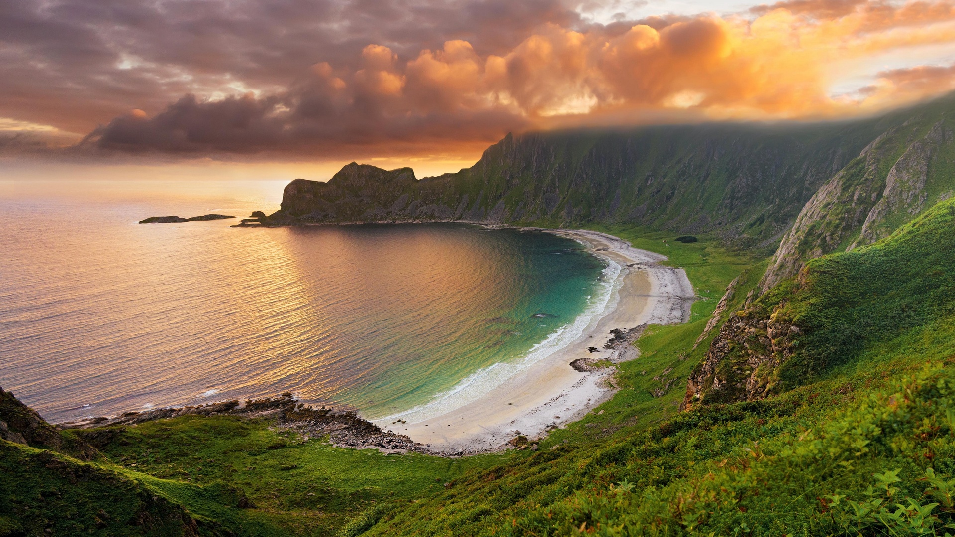 自然 大海 海湾 夕阳 天空 云 山脉 岛屿 电脑 4K高清壁纸 3840×2160