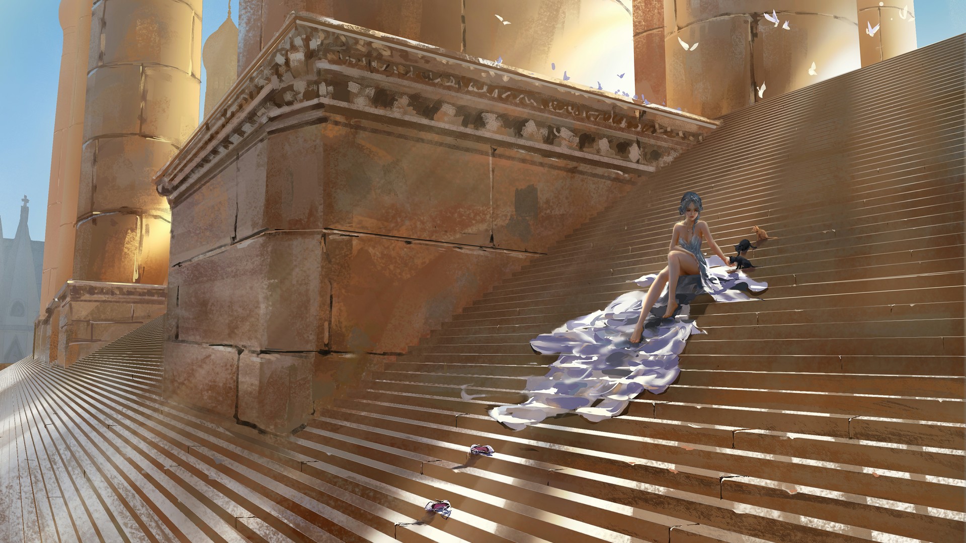 超清奇幻女孩 腿 赤脚 楼梯 电脑 壁纸 5552×3190