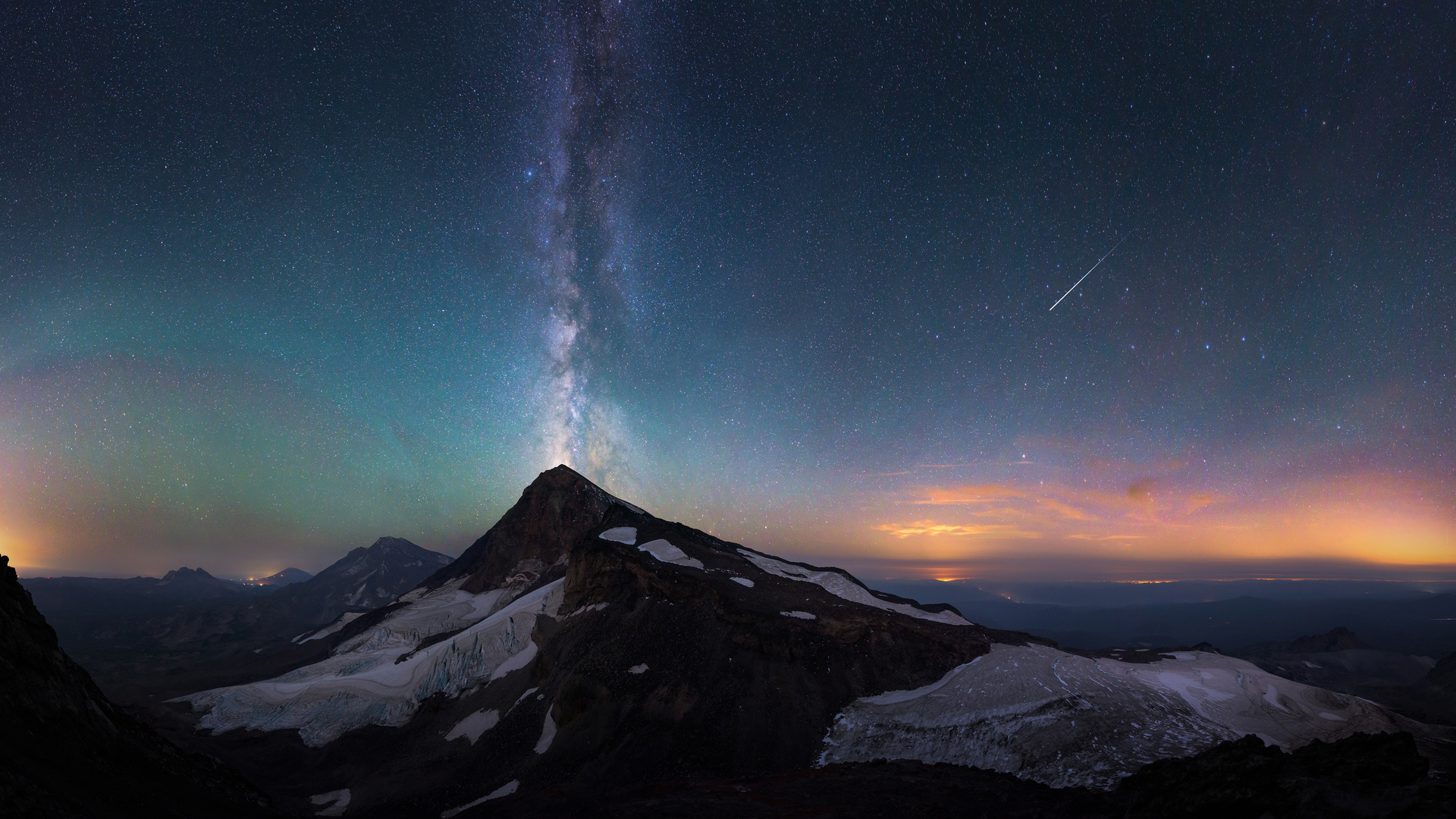 热门山脉 星星 风景 星光 银河 流星 冰川 电脑 壁纸 5120×2560