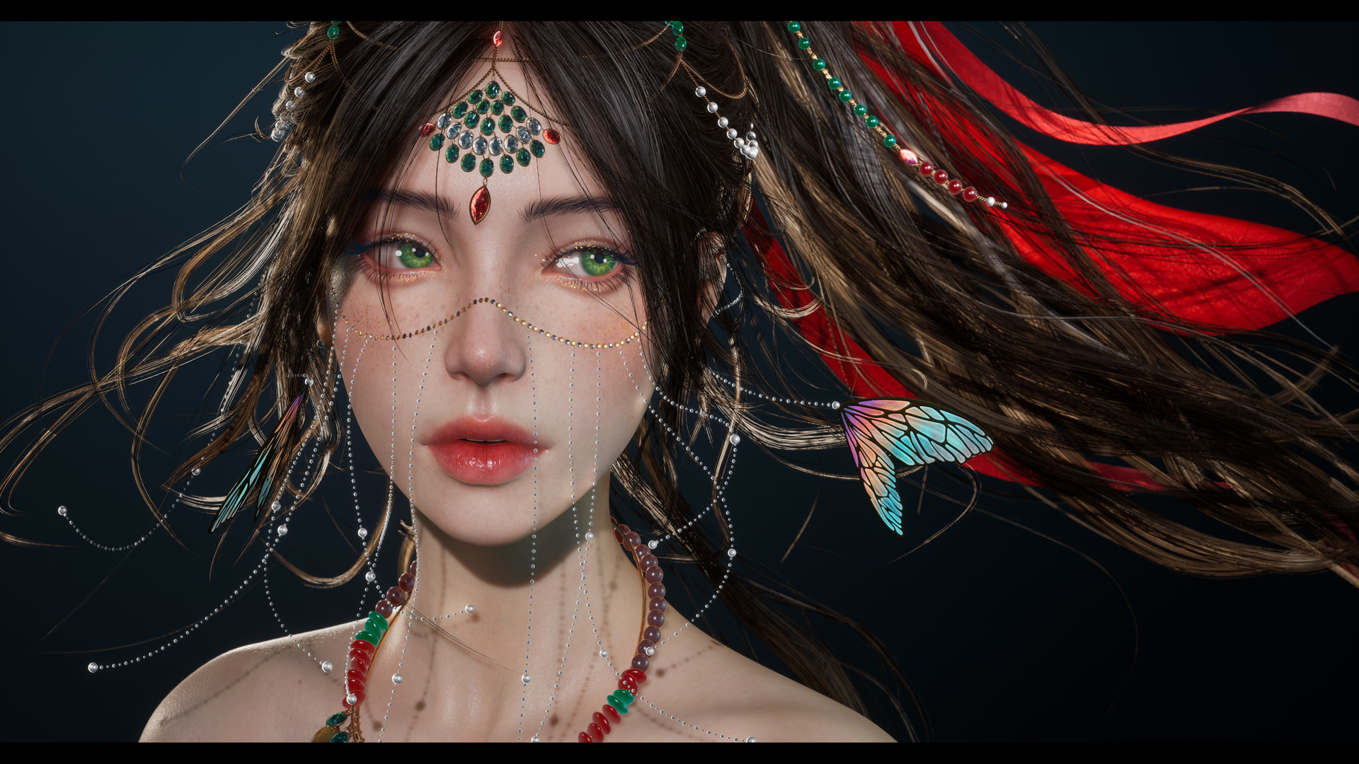 经典长发 侧视 AI艺术 插图 红色口红 电脑 无水印壁纸 3840×2160