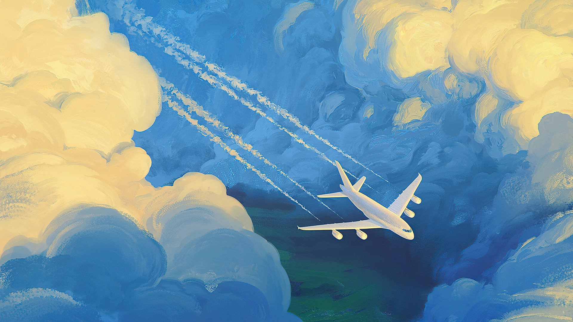 飞机 云 绘画 轨迹 电脑 4K高清壁纸 3840×2880