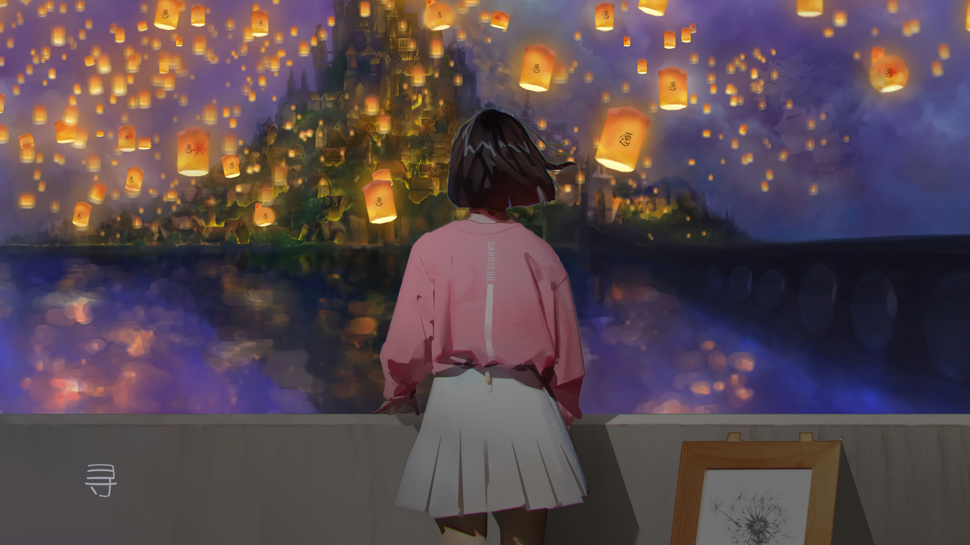 热门短发 深色头发 站立 动漫 夜灯 灯笼 电脑 高清壁纸 3840×2160
