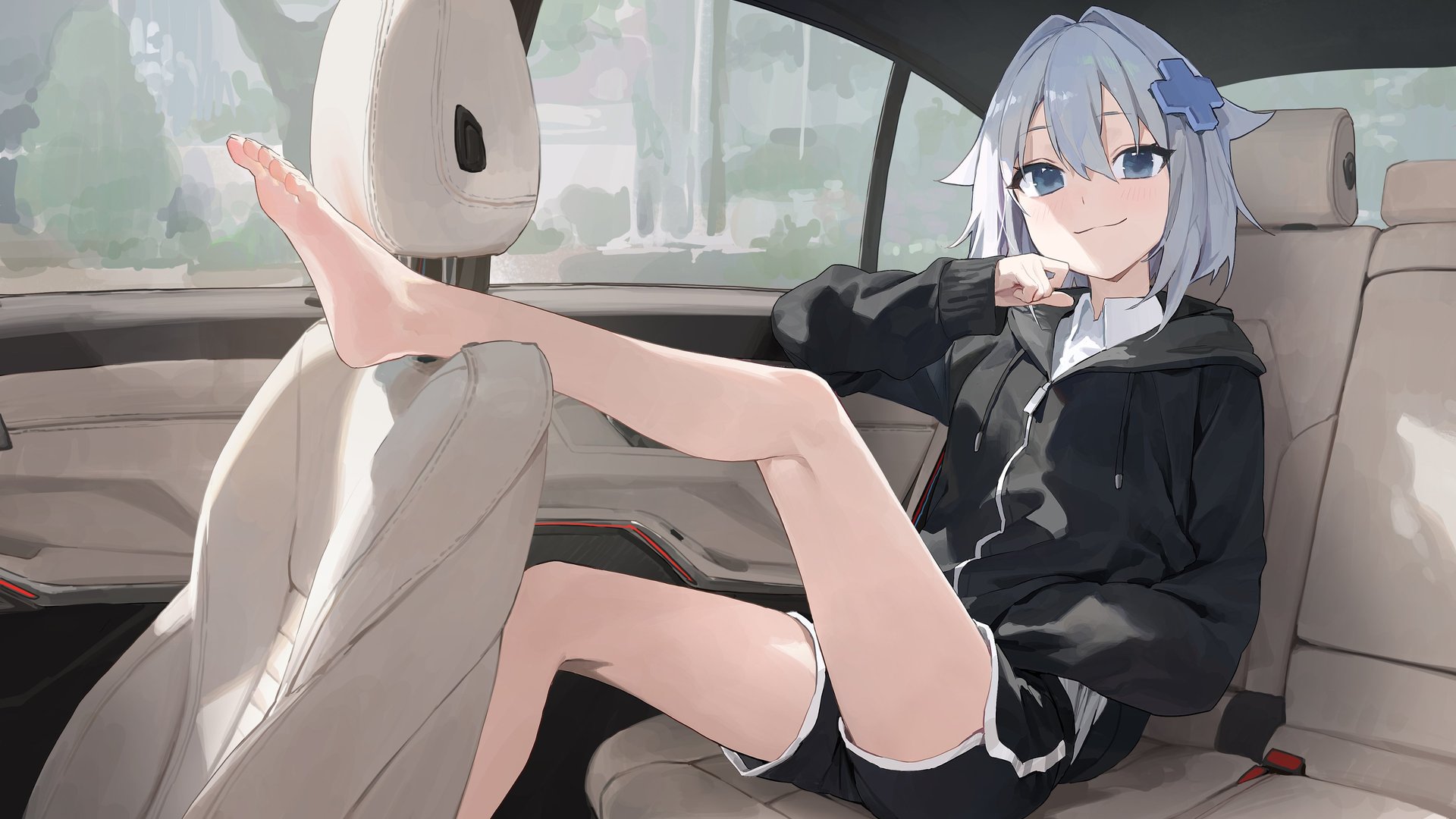 热门脚 赤脚 动漫 动漫女孩 短裤 猫耳 汽车 电脑 高清壁纸 4096×2521
